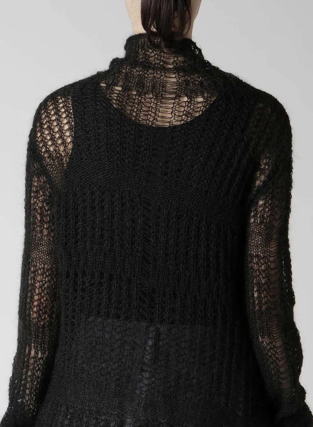 Sheer Plaid Asymmetric Long Knit