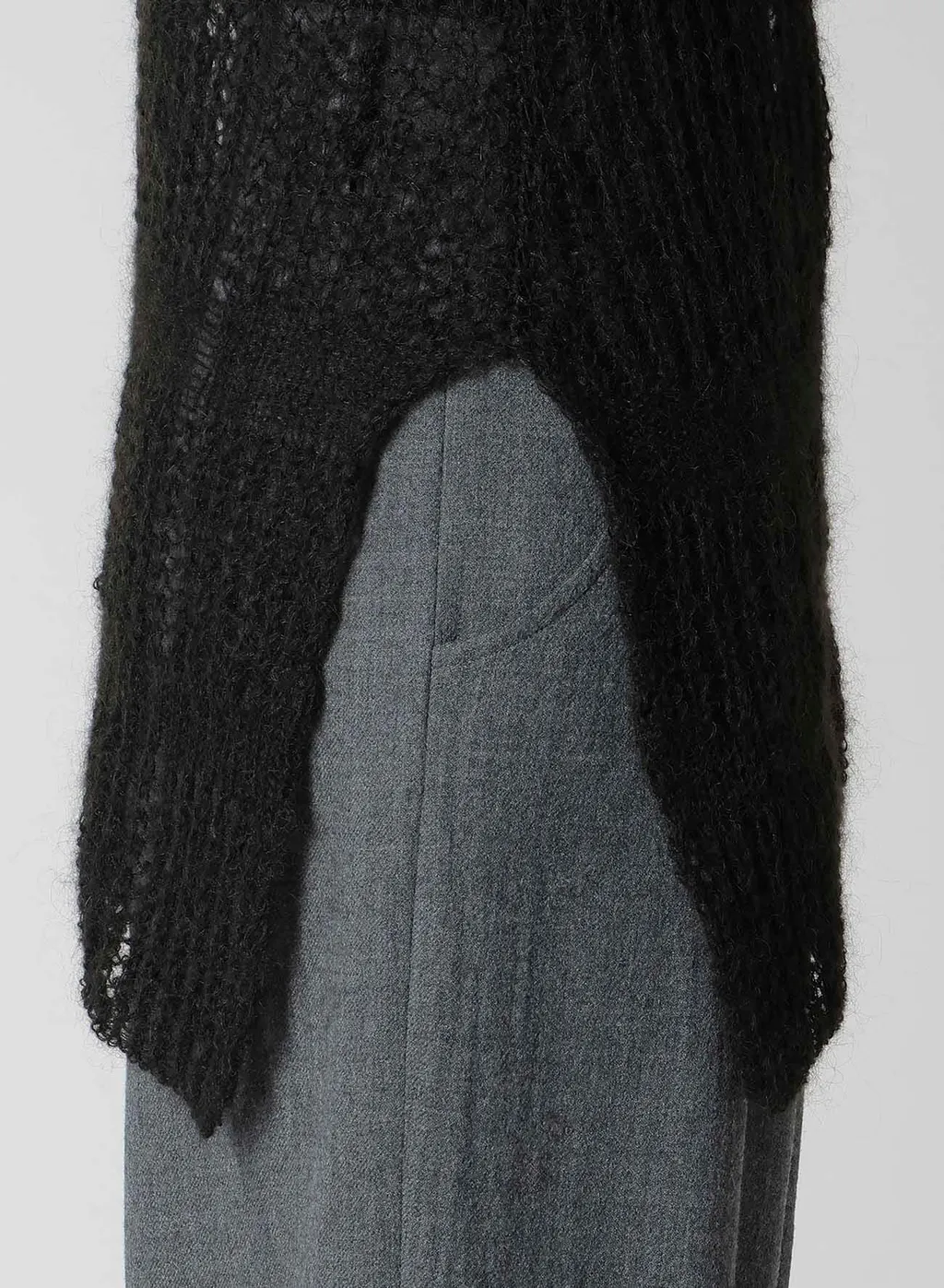 Sheer Plaid Asymmetric Long Knit