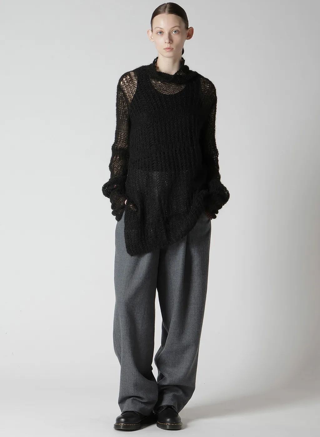 Sheer Plaid Asymmetric Long Knit