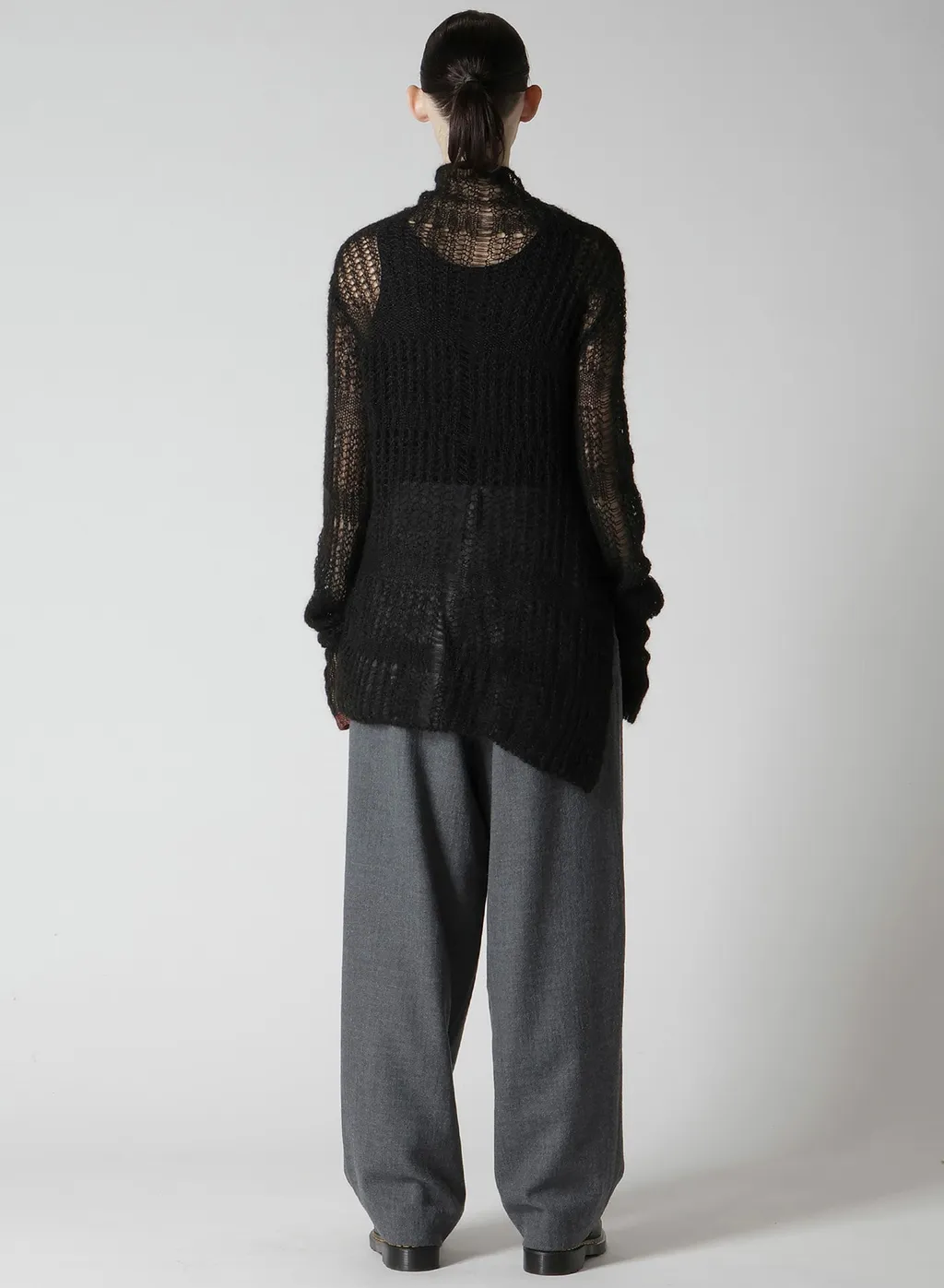 Sheer Plaid Asymmetric Long Knit