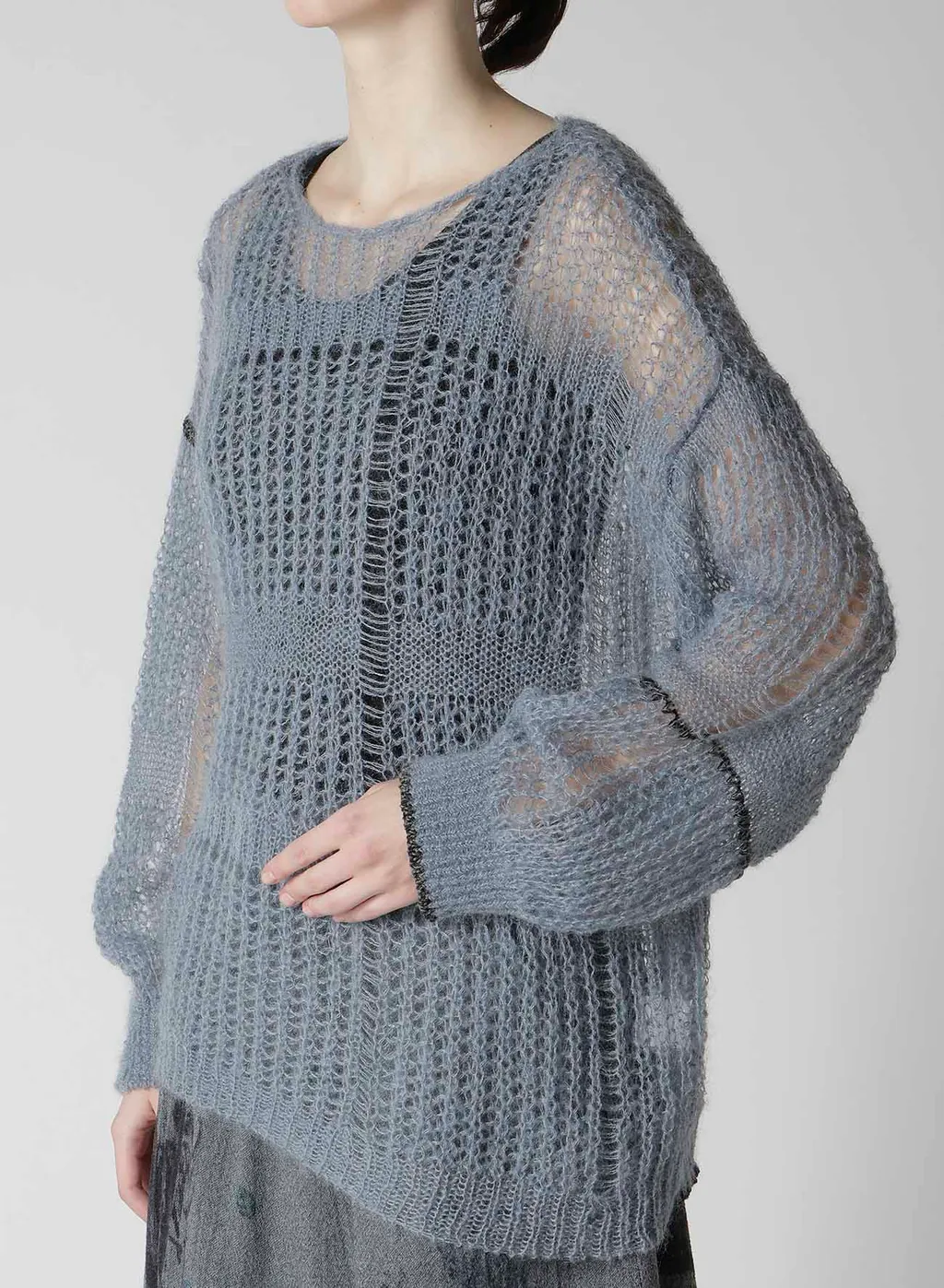 Sheer Plaid Boat Neck Knit