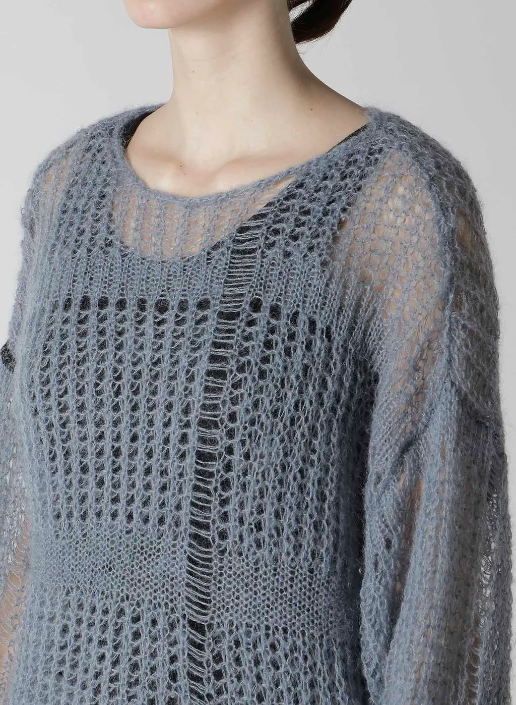 Sheer Plaid Boat Neck Knit