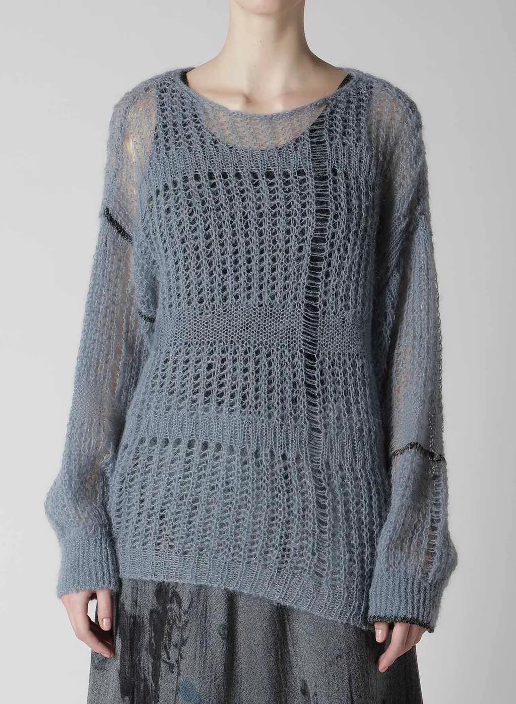 Sheer Plaid Boat Neck Knit