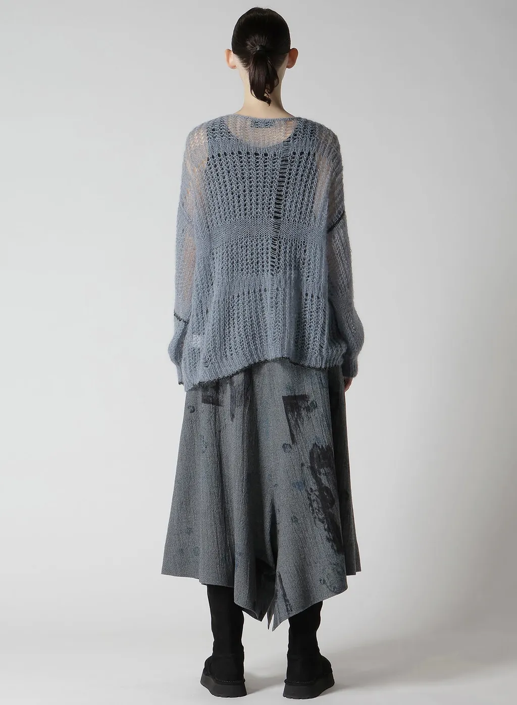Sheer Plaid Boat Neck Knit