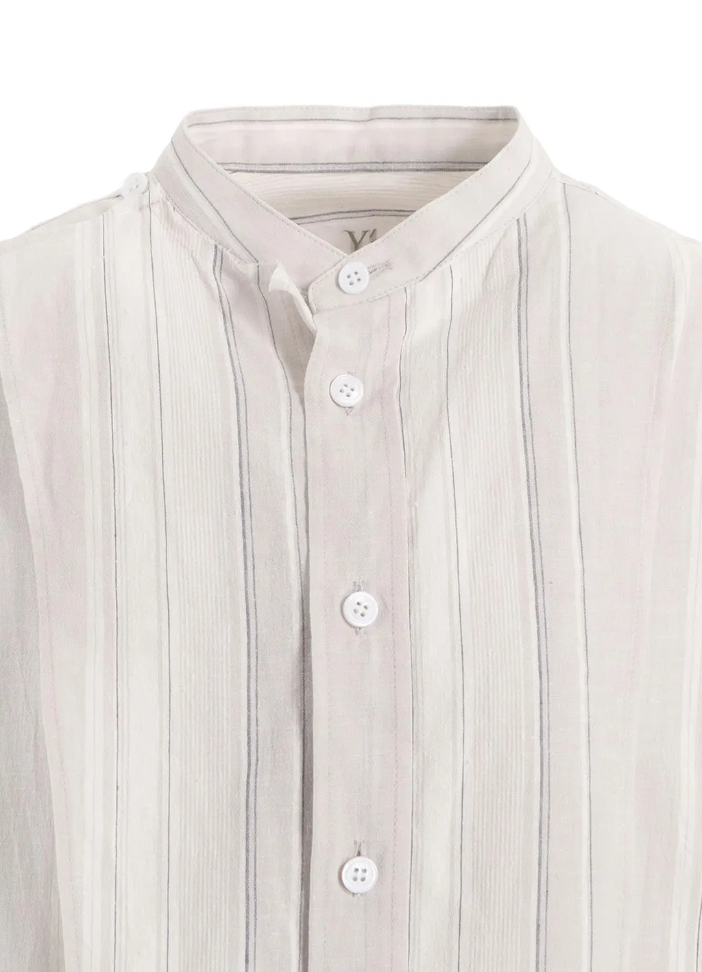 Stripe Shrink-Finish Front Cloth Blouse
