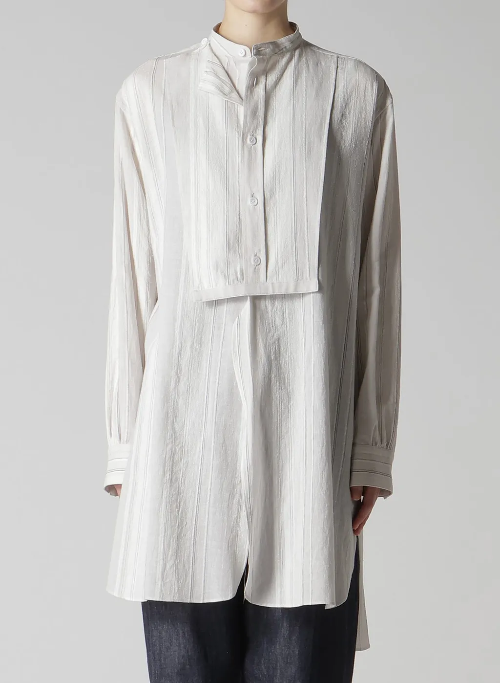 Stripe Shrink-Finish Front Cloth Blouse