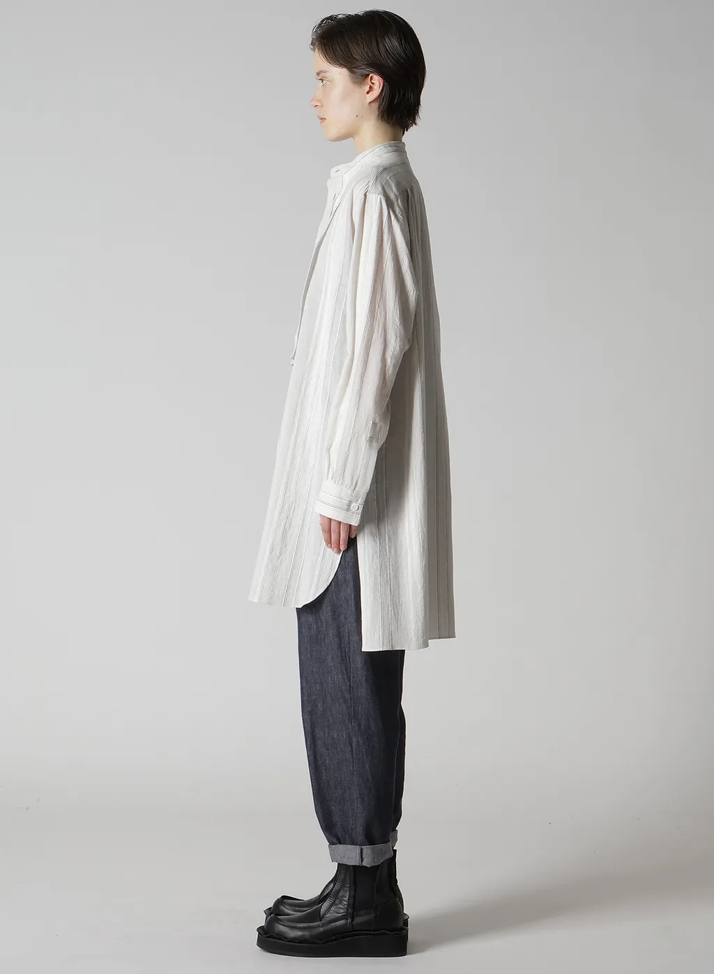 Stripe Shrink-Finish Front Cloth Blouse