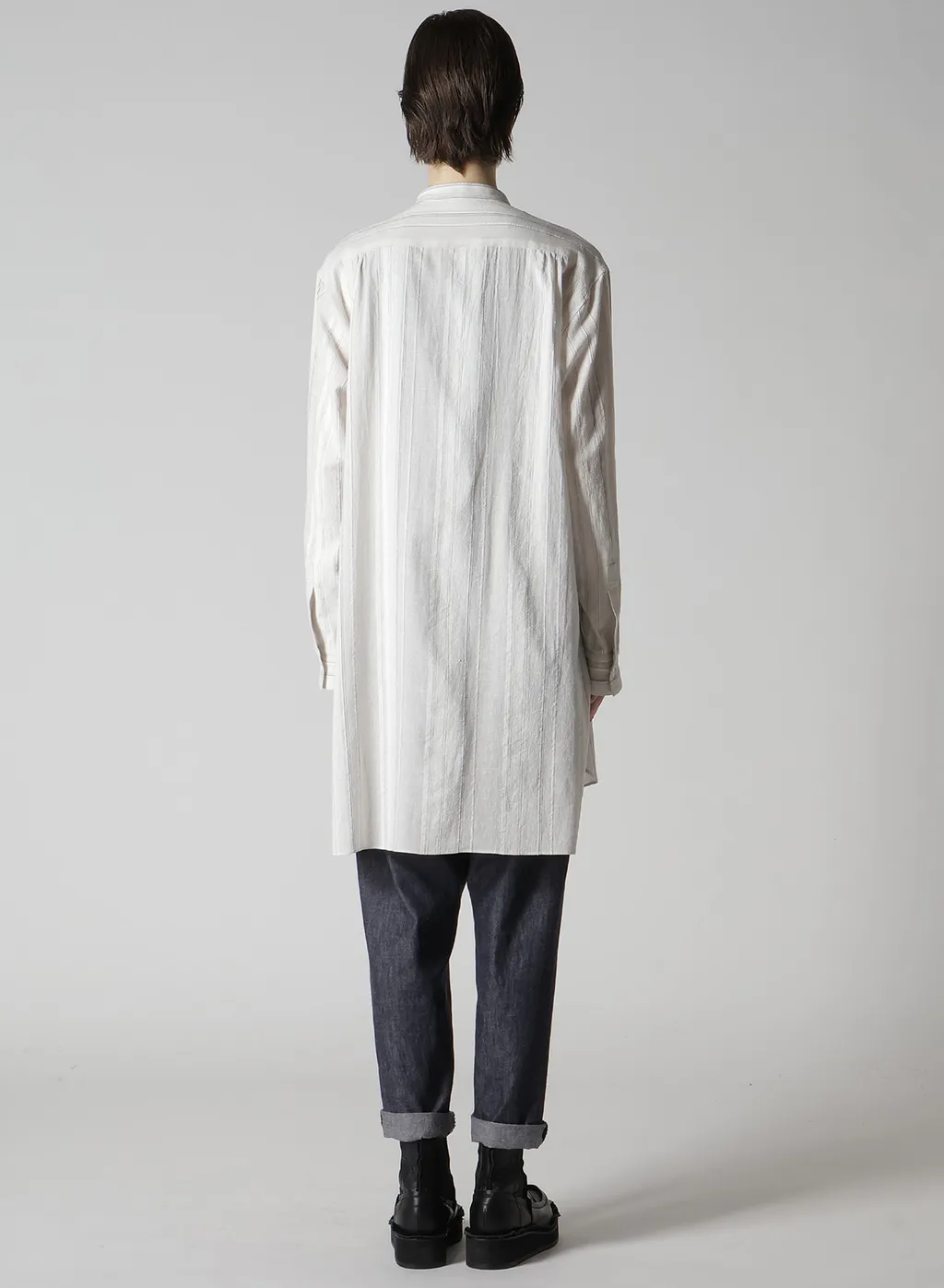 Stripe Shrink-Finish Front Cloth Blouse