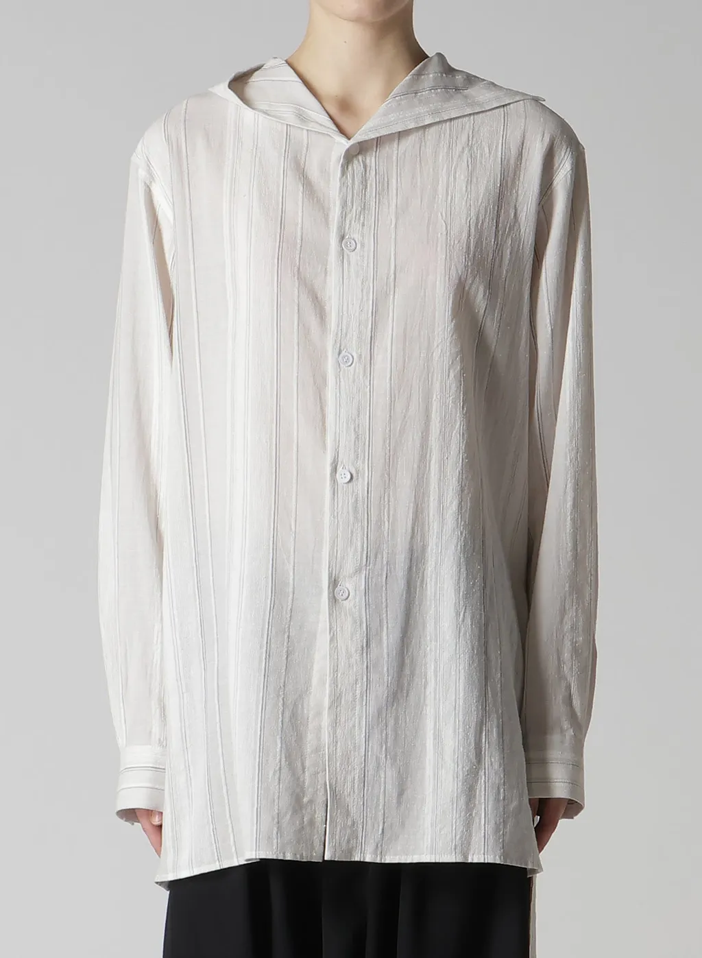 Stripe Shrink-Finish Sailor Collar Blouse