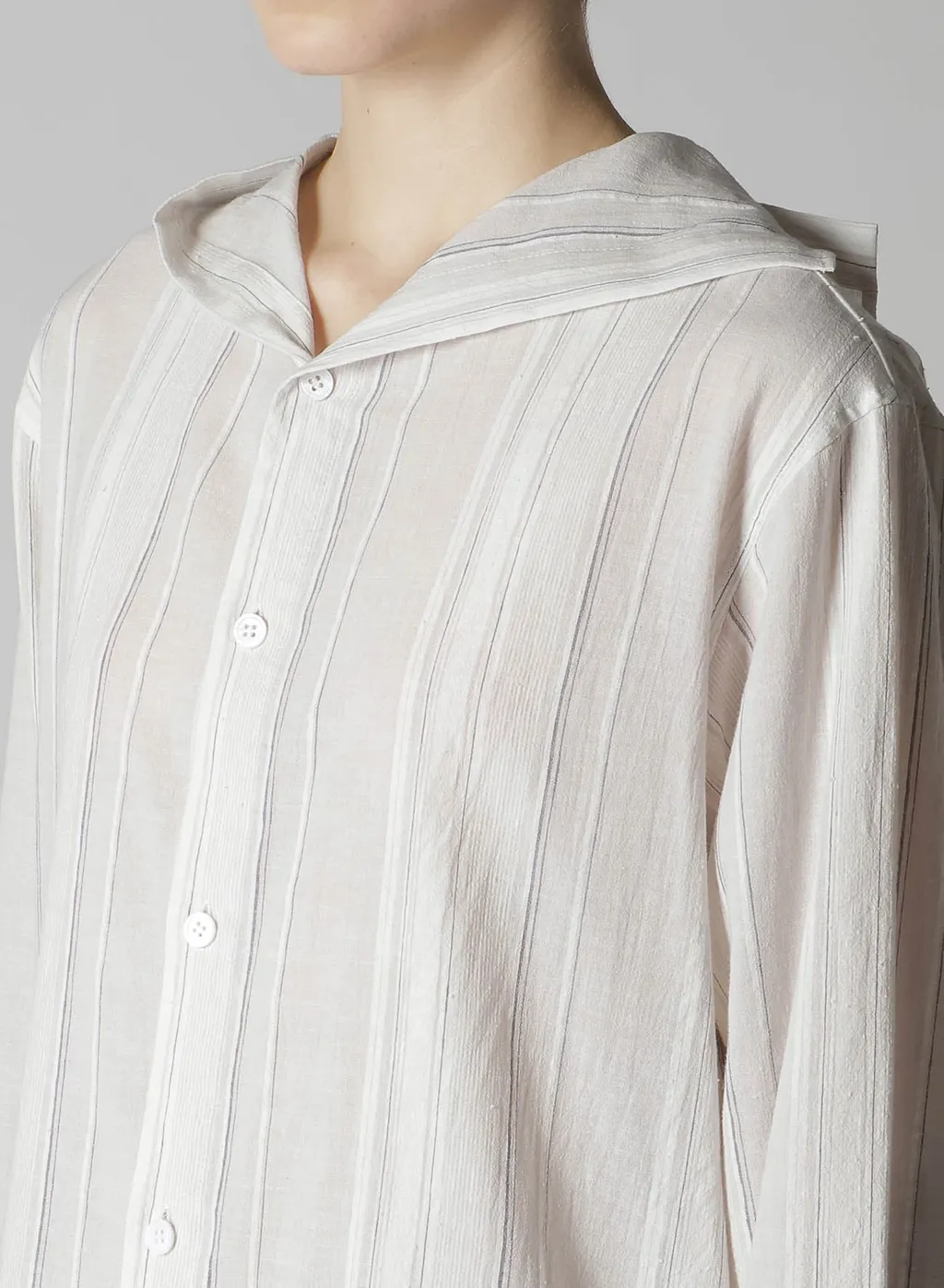 Stripe Shrink-Finish Sailor Collar Blouse