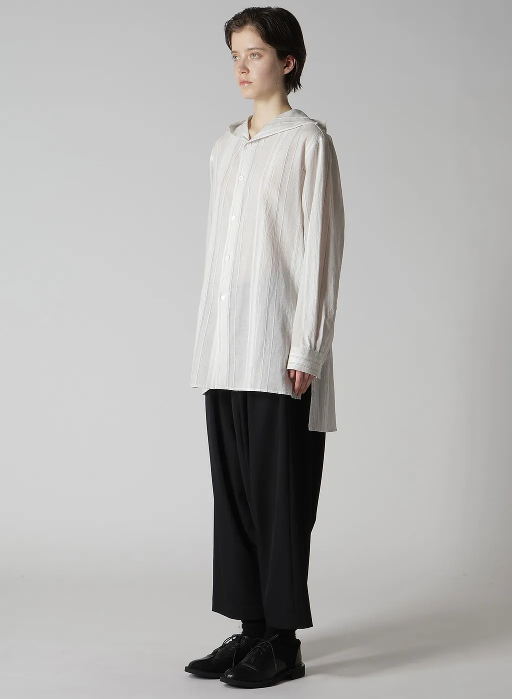 Stripe Shrink-Finish Sailor Collar Blouse