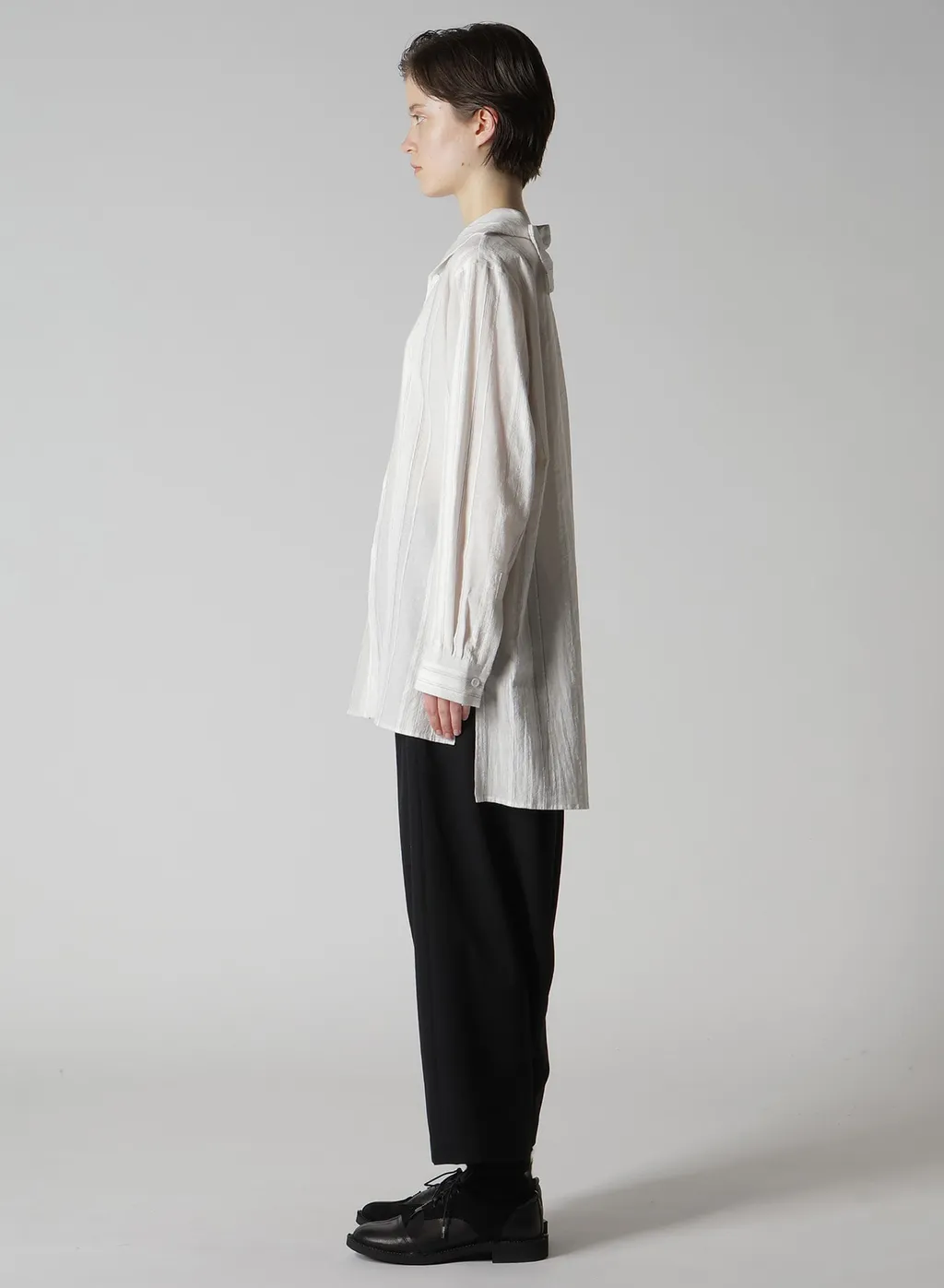 Stripe Shrink-Finish Sailor Collar Blouse