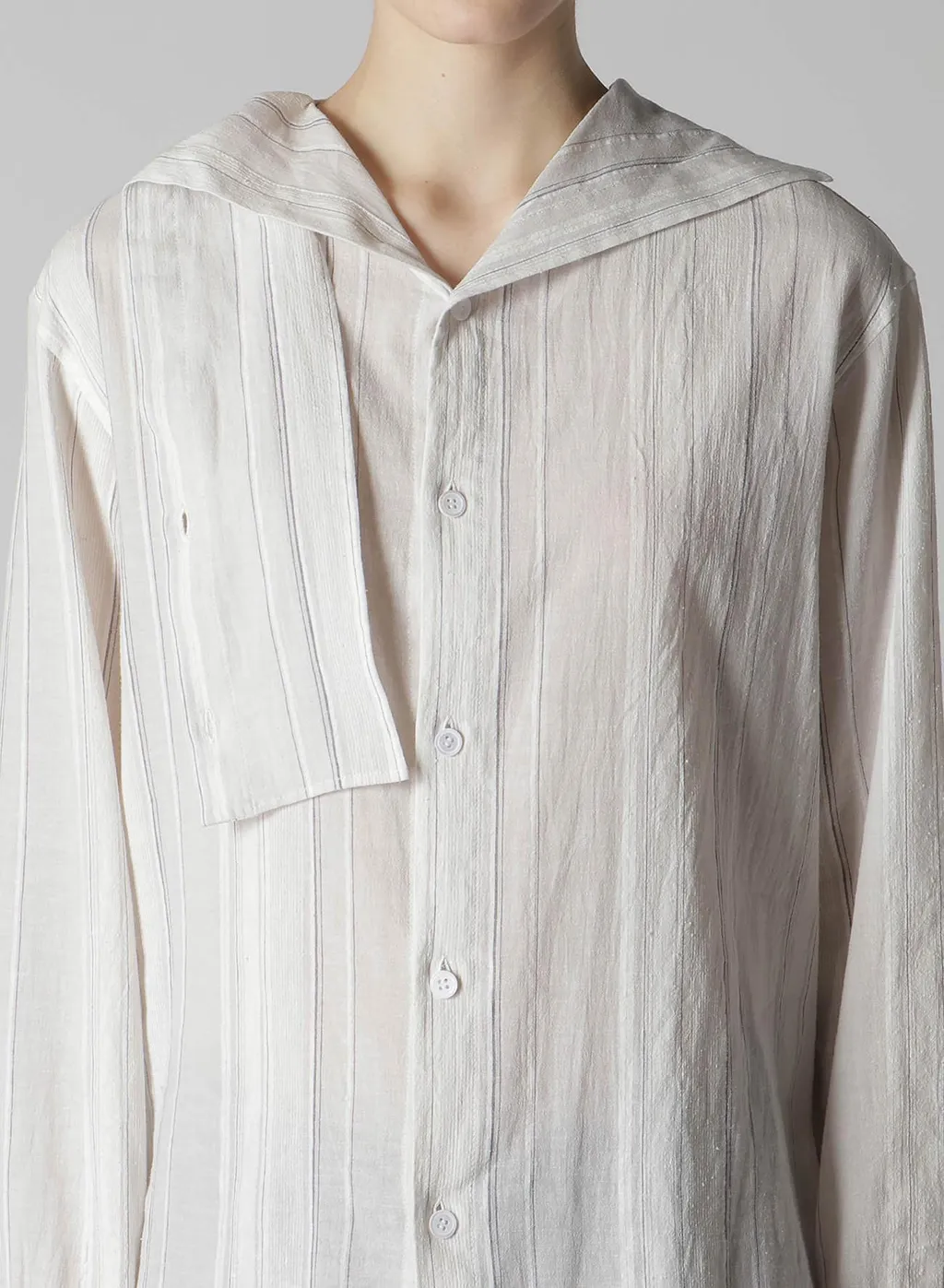 Stripe Shrink-Finish Sailor Collar Blouse