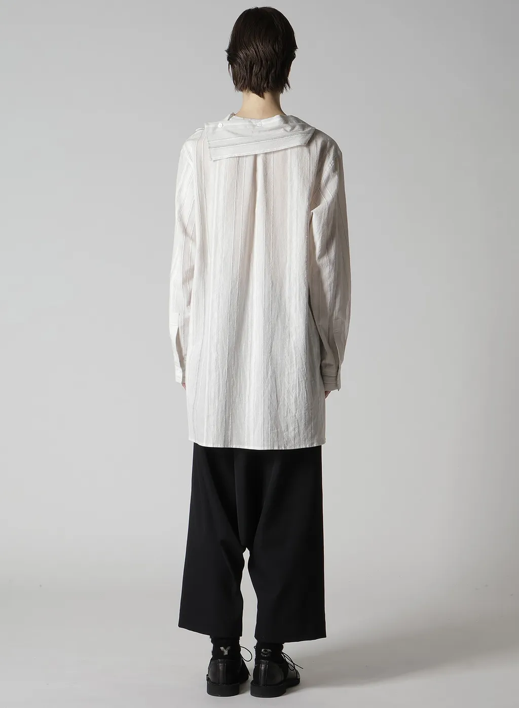 Stripe Shrink-Finish Sailor Collar Blouse