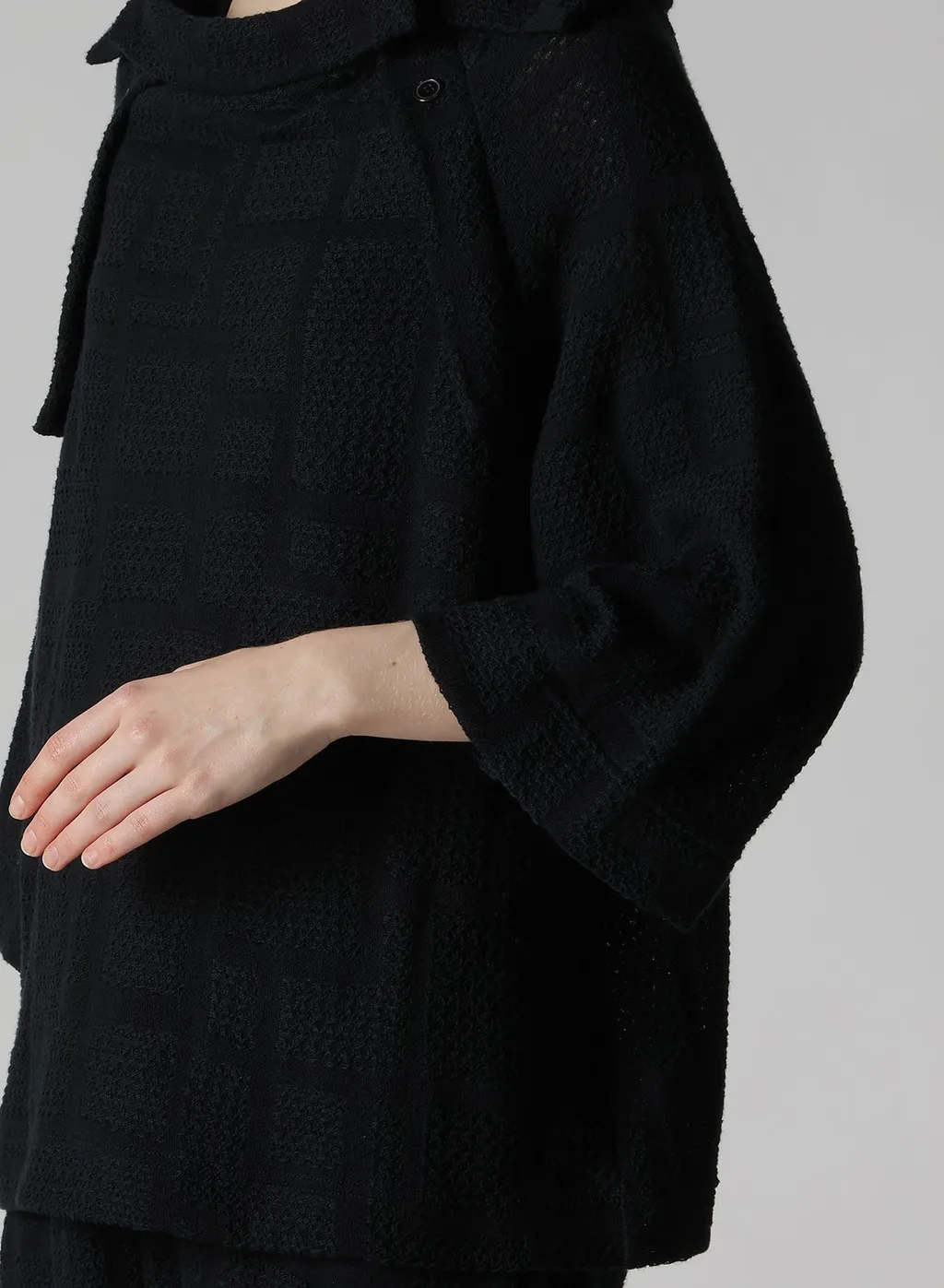 Geometric Sheer Collared Raglan Pullover