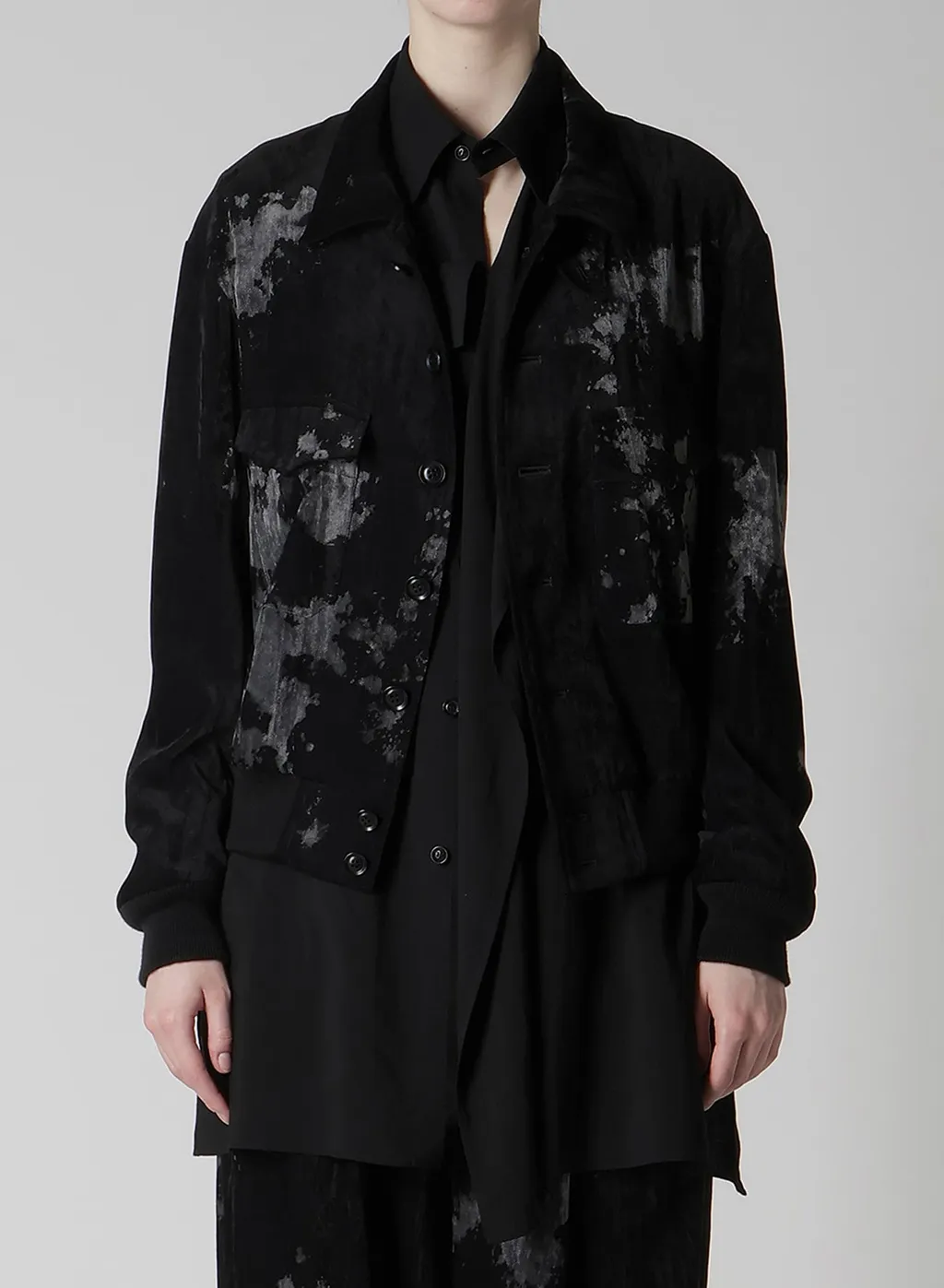 Discharge-Printed Velvet Shirt-Collar Blouson