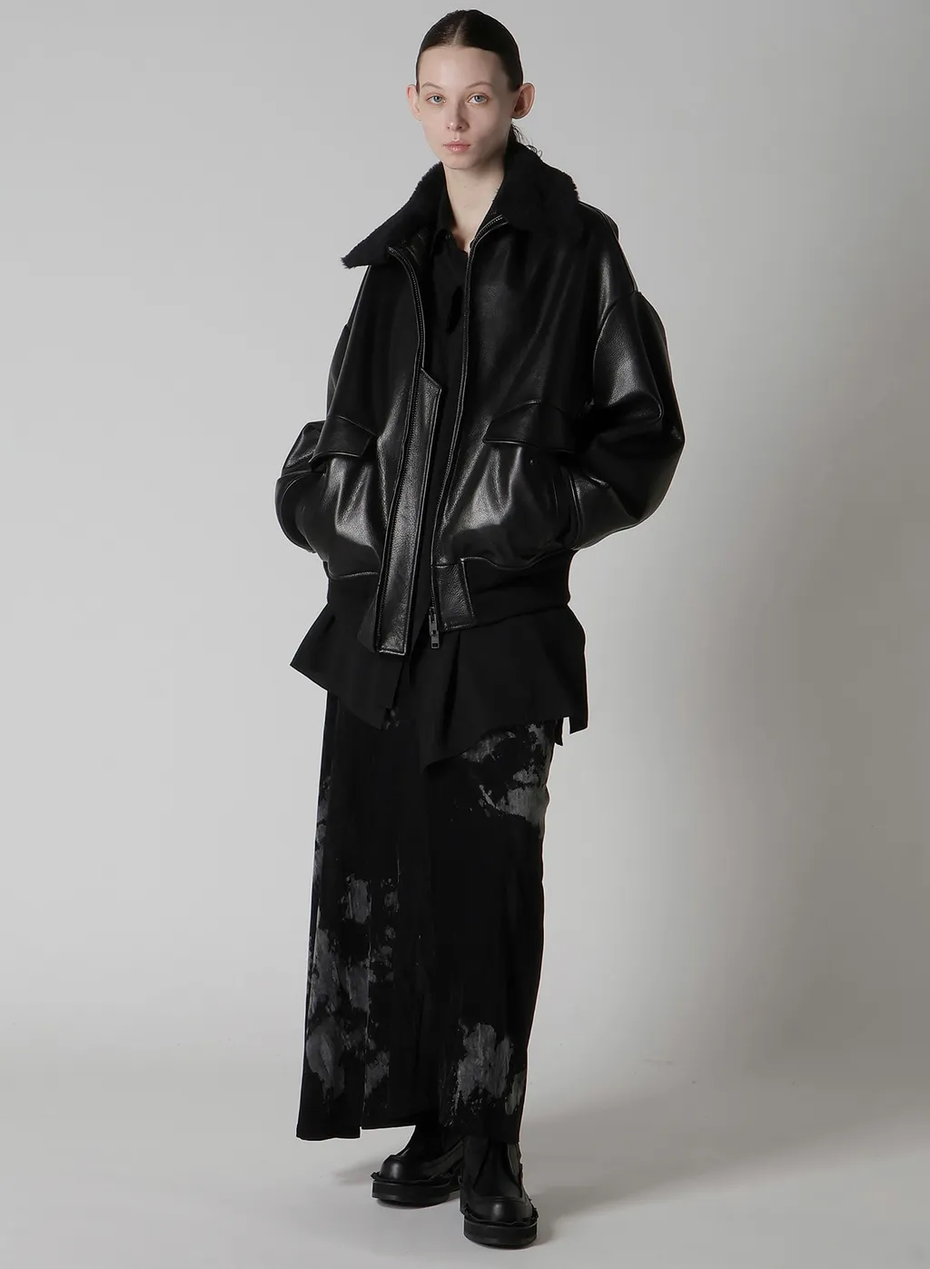 Discharge-Printed Velvet Side Drape Skirt