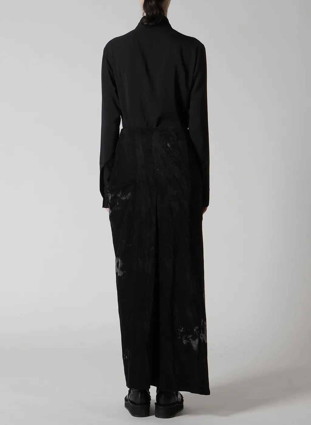 Discharge-Printed Velvet Side Drape Skirt