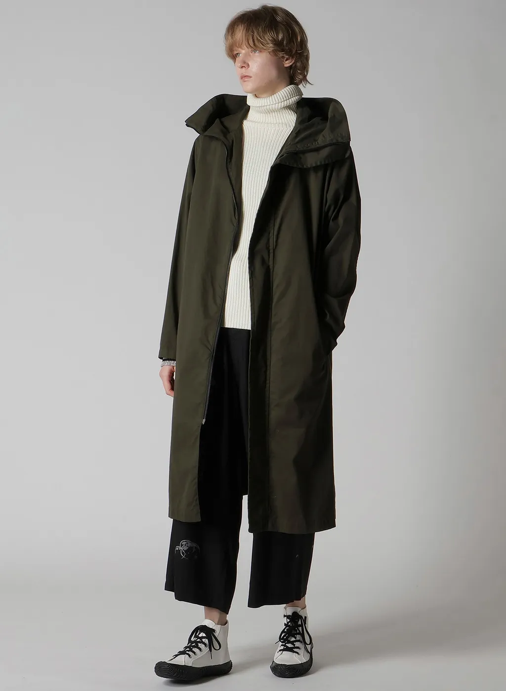 Angel-Print Dungaree Twill Front Plated Wide Pants