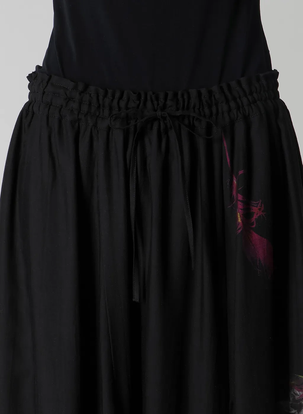 Angel-Print Dungaree Twill Gathered Pants