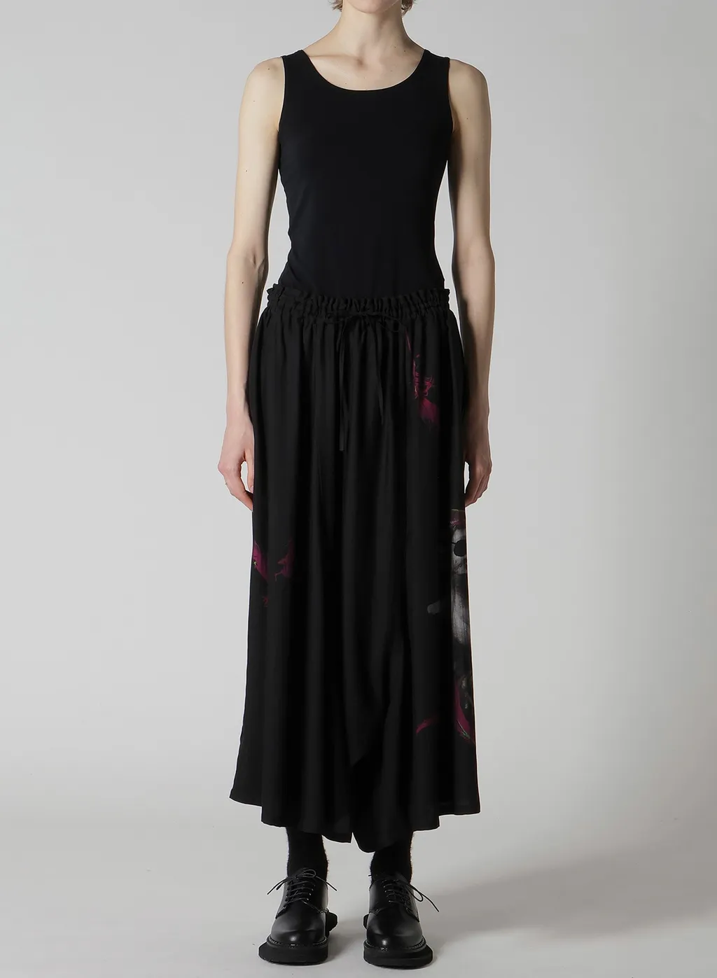 Angel-Print Dungaree Twill Gathered Pants