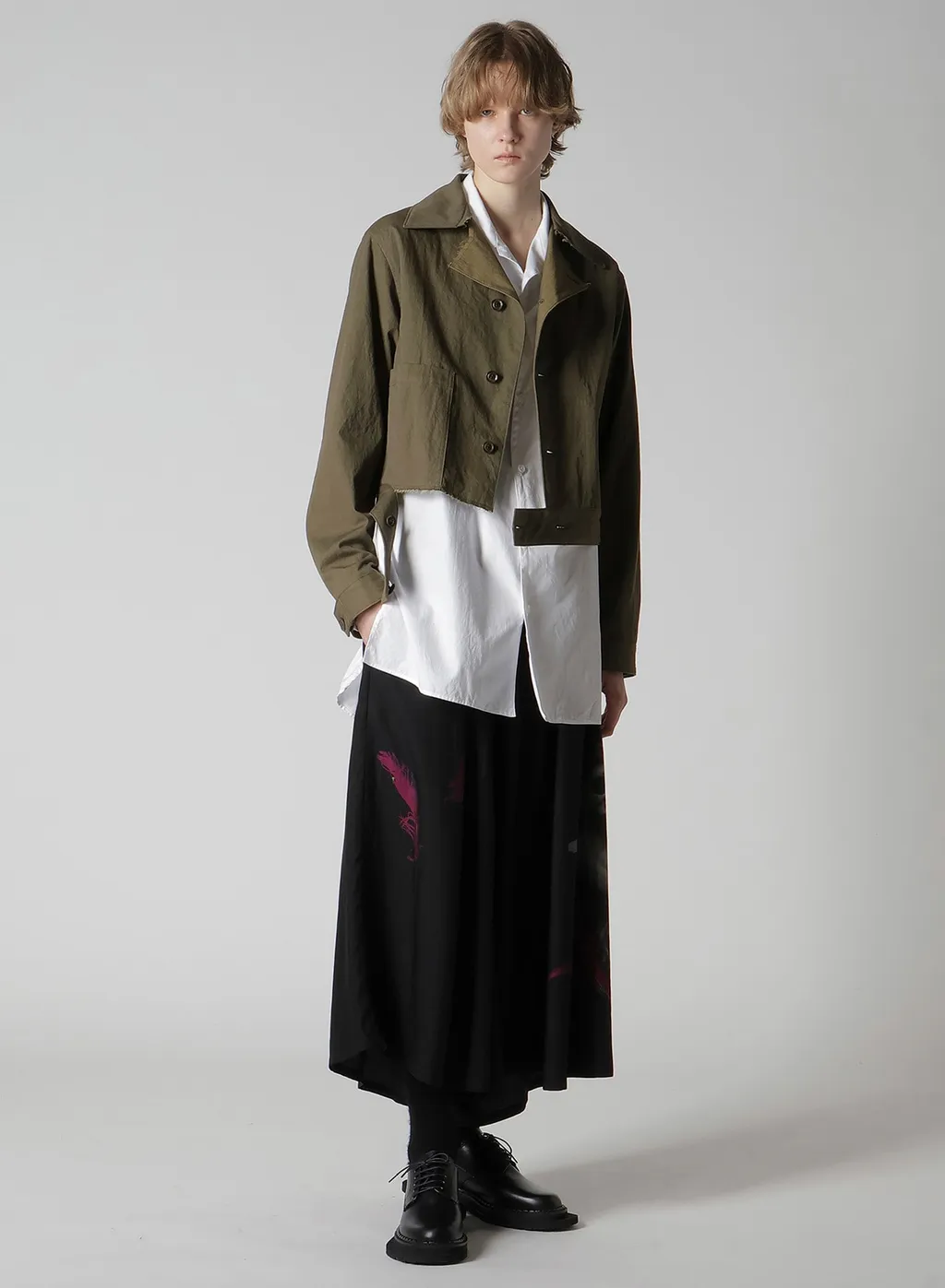 Angel-Print Dungaree Twill Gathered Pants