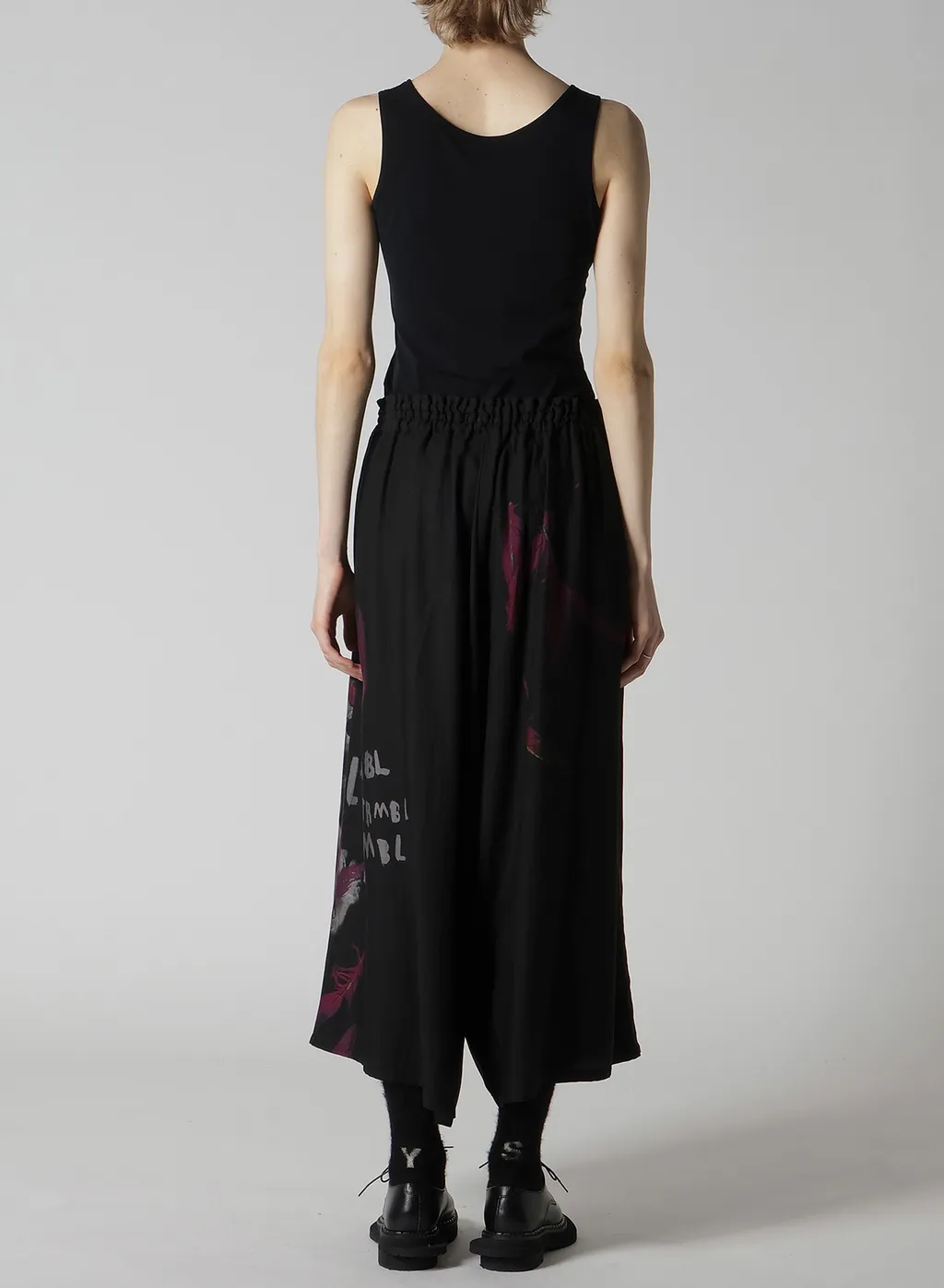 Angel-Print Dungaree Twill Gathered Pants