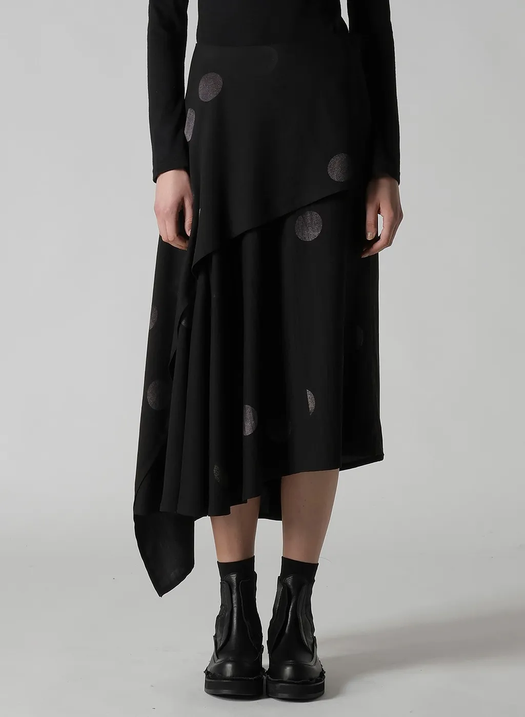 Butterfly-Print Dungaree Twill Asymmetric Midi Skirt
