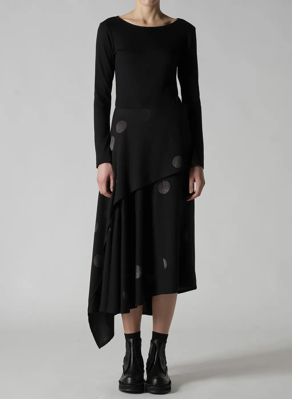 Butterfly-Print Dungaree Twill Asymmetric Midi Skirt