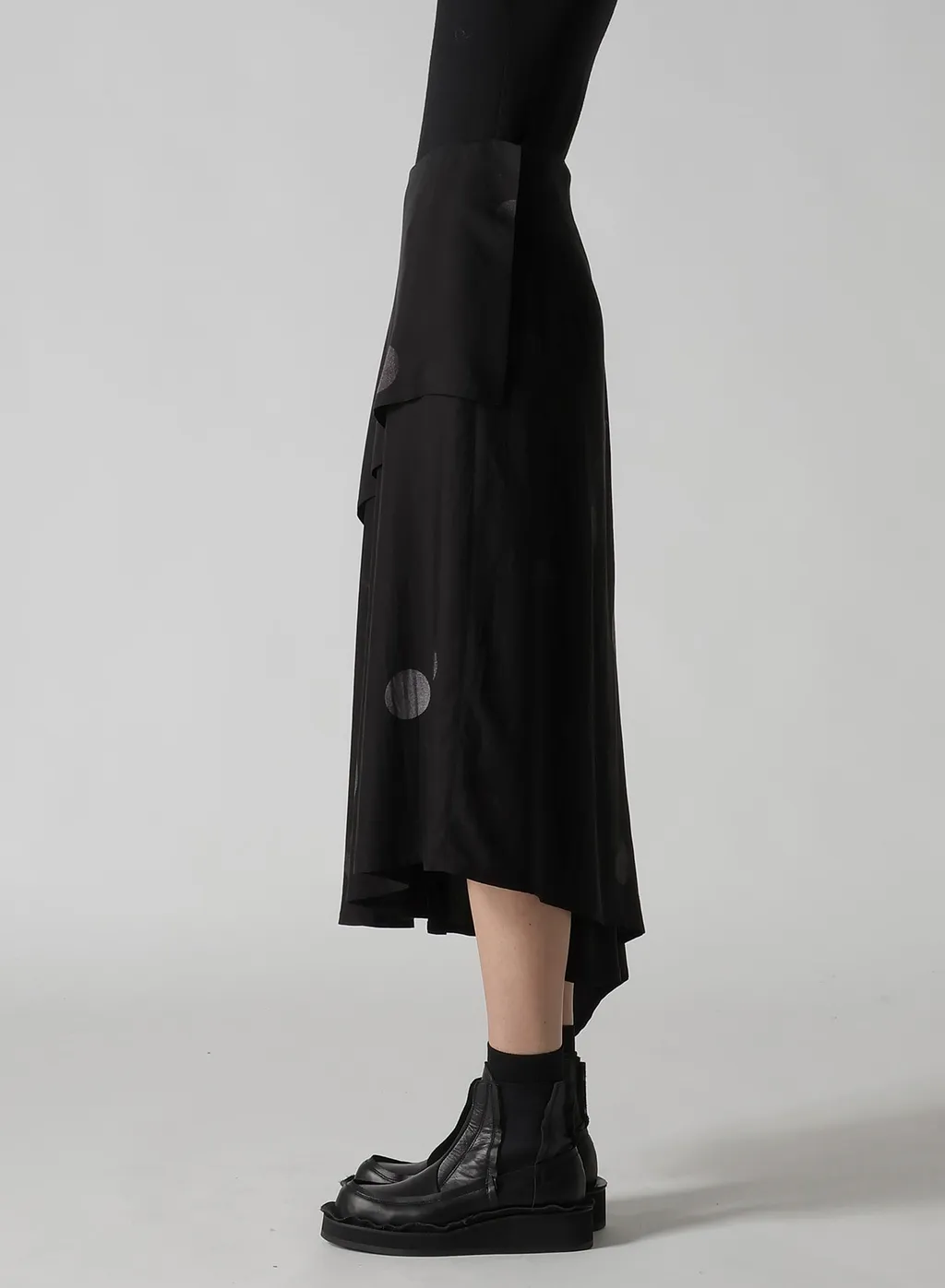 Butterfly-Print Dungaree Twill Asymmetric Midi Skirt