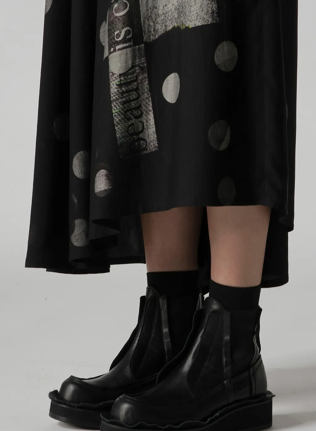 Butterfly-Print Dungaree Twill Asymmetric Long Skirt