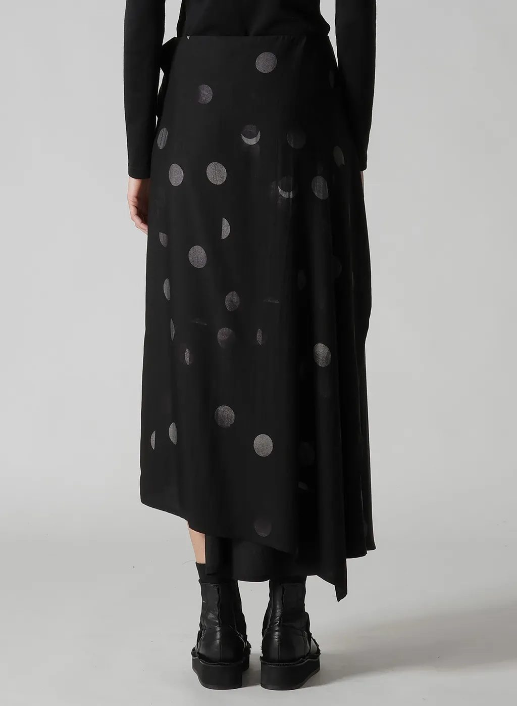 Butterfly-Print Dungaree Twill Asymmetric Long Skirt