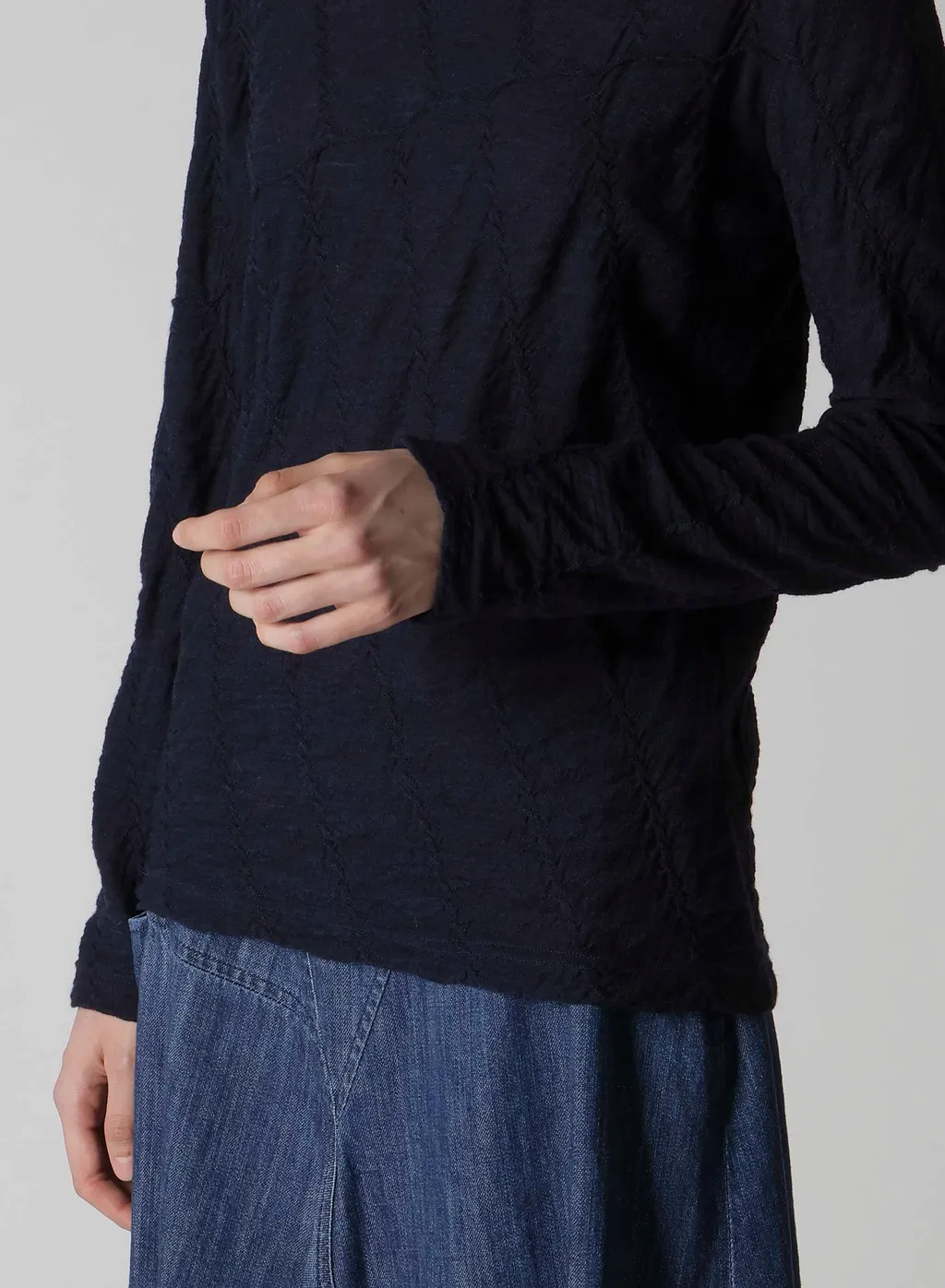 Tucked Diagonal Cable Jq High Neck Long T
