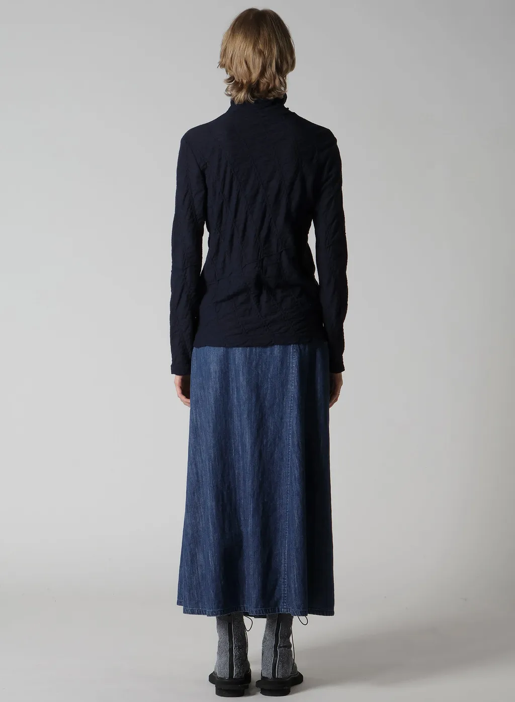 Tucked Diagonal Cable Jq High Neck Long T