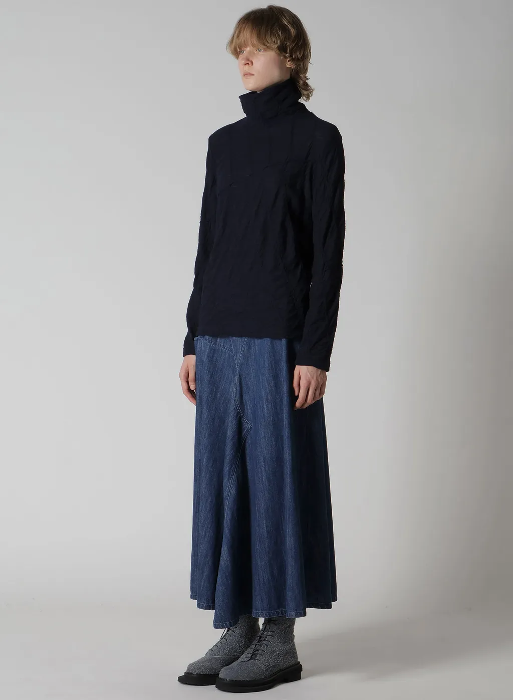 Tucked Diagonal Cable Jq High Neck Long T