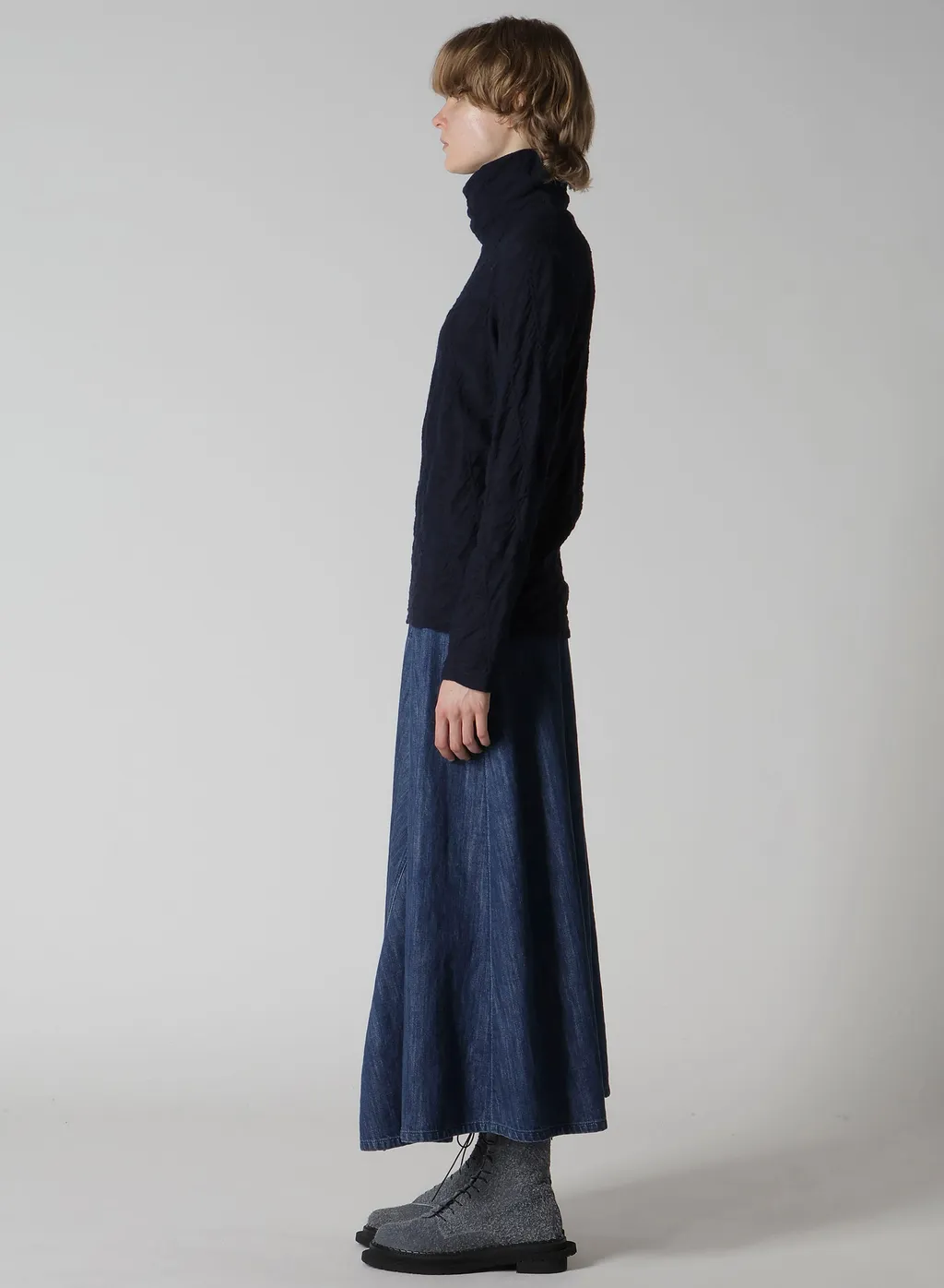 Tucked Diagonal Cable Jq High Neck Long T