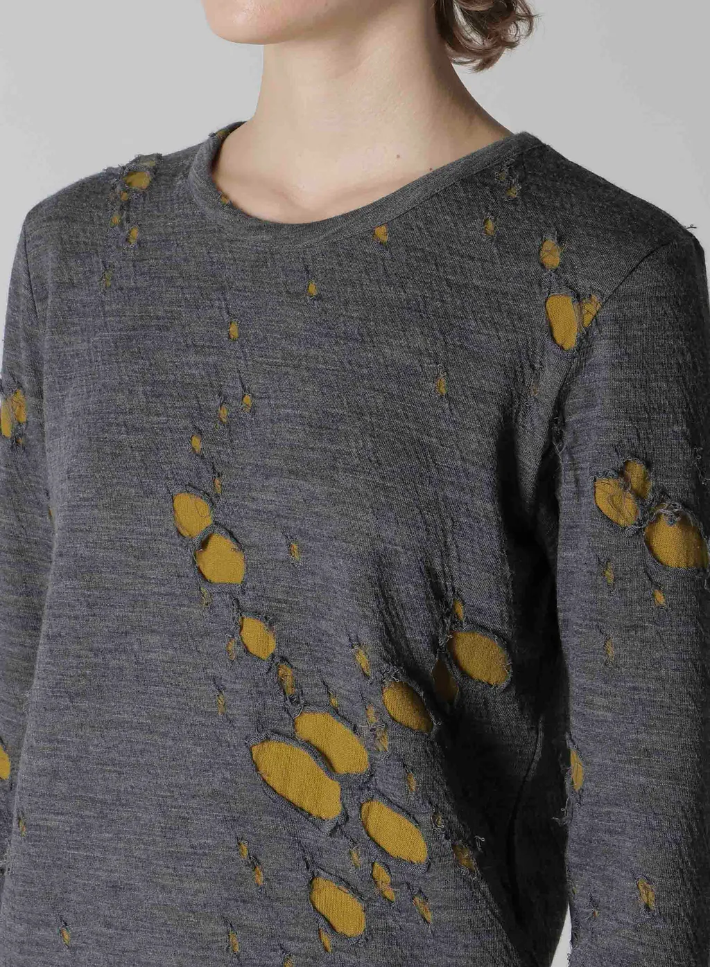 Bonded Hole Jq Round Neck Long T