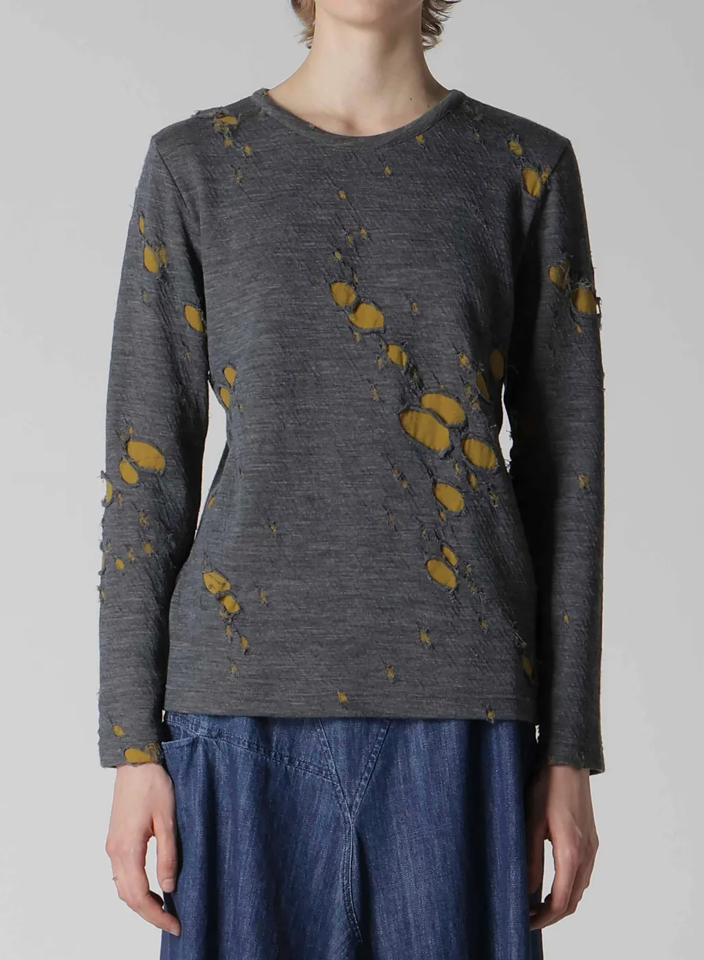 Bonded Hole Jq Round Neck Long T