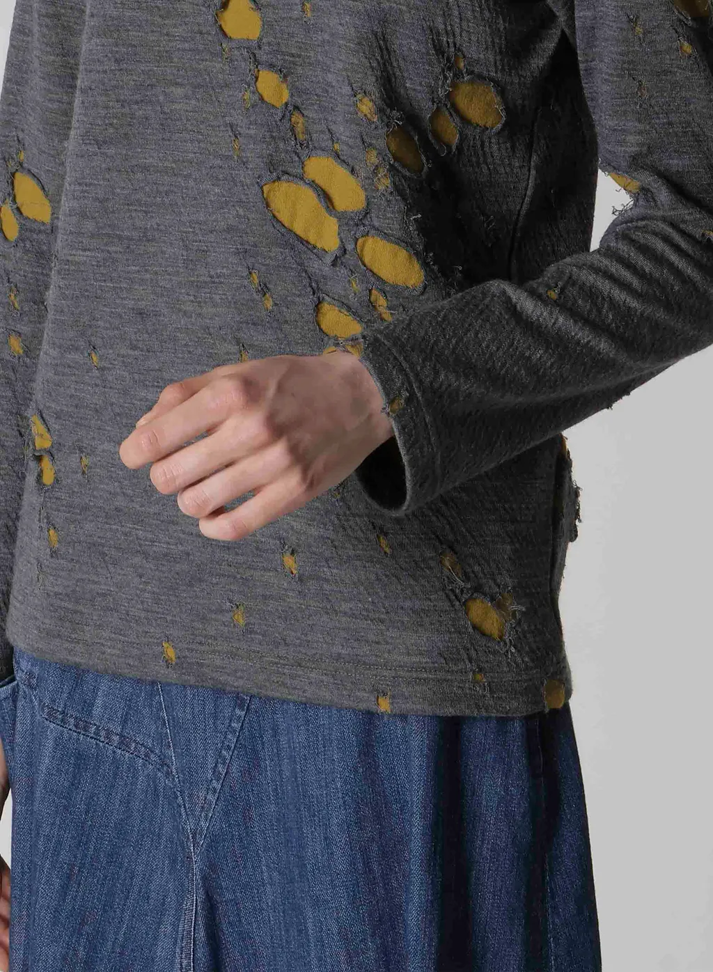 Bonded Hole Jq Round Neck Long T