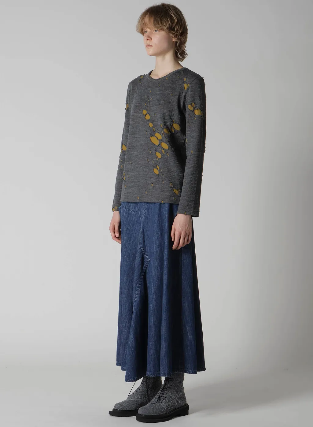 Bonded Hole Jq Round Neck Long T