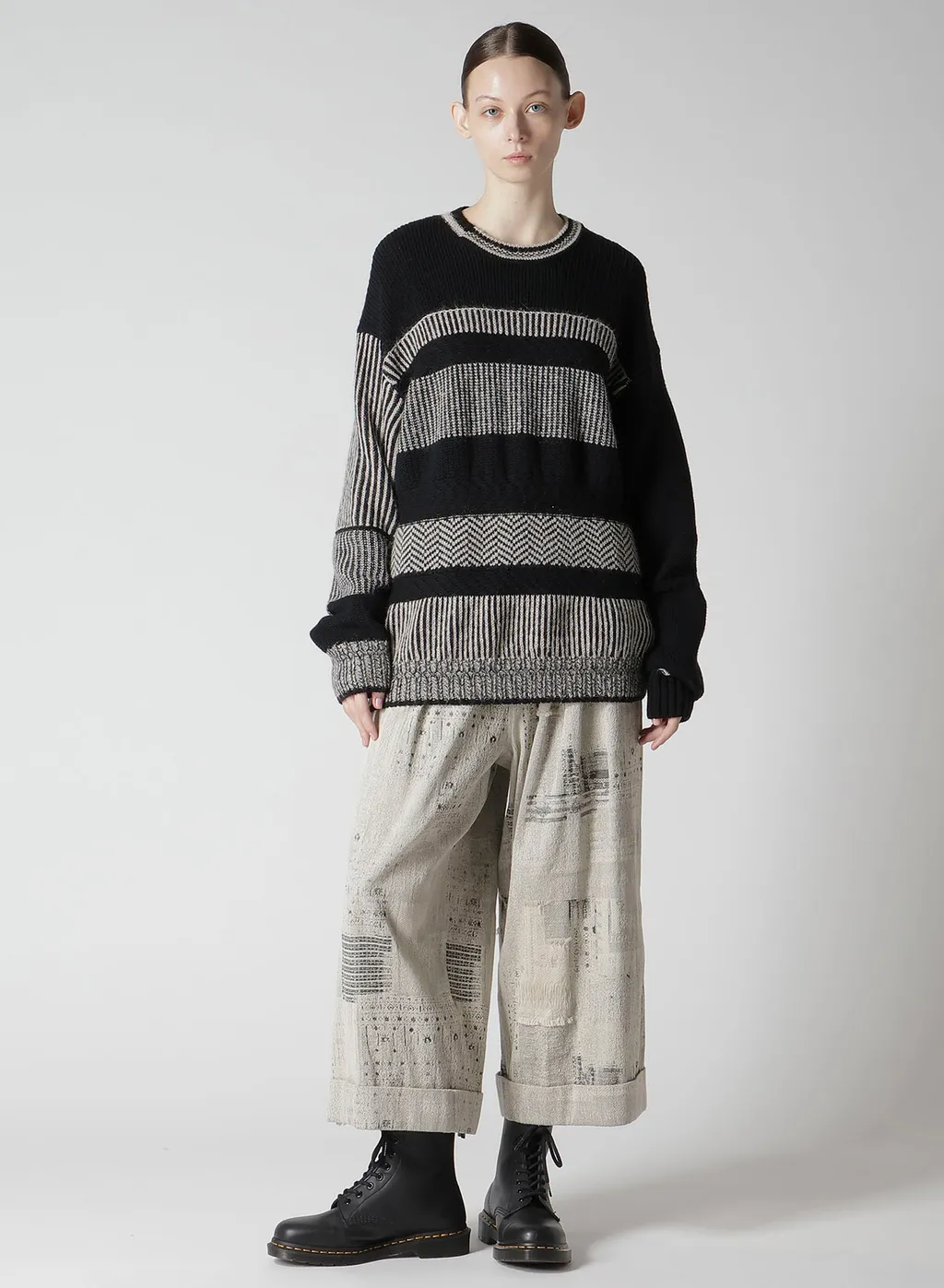 Patchwork Jq Front Tucked Pants