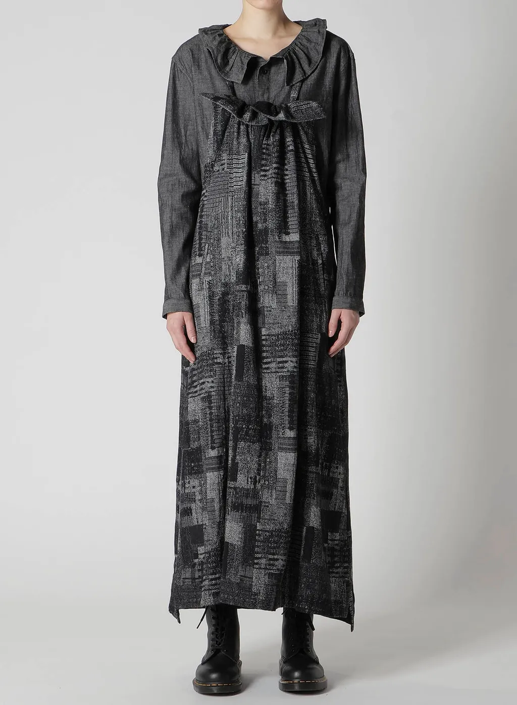 Patchwork Jacquard Front Gather Dress