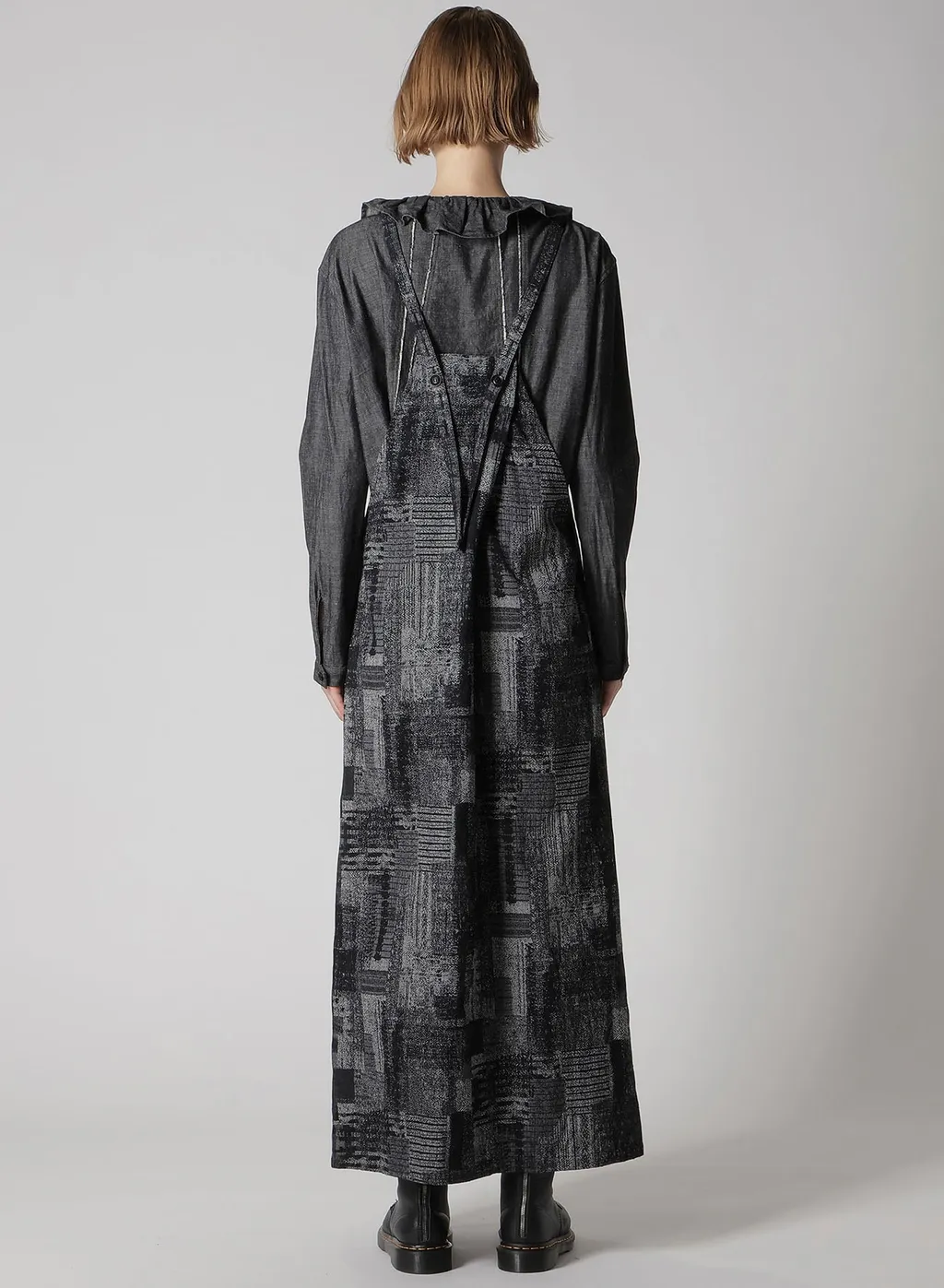 Patchwork Jacquard Front Gather Dress