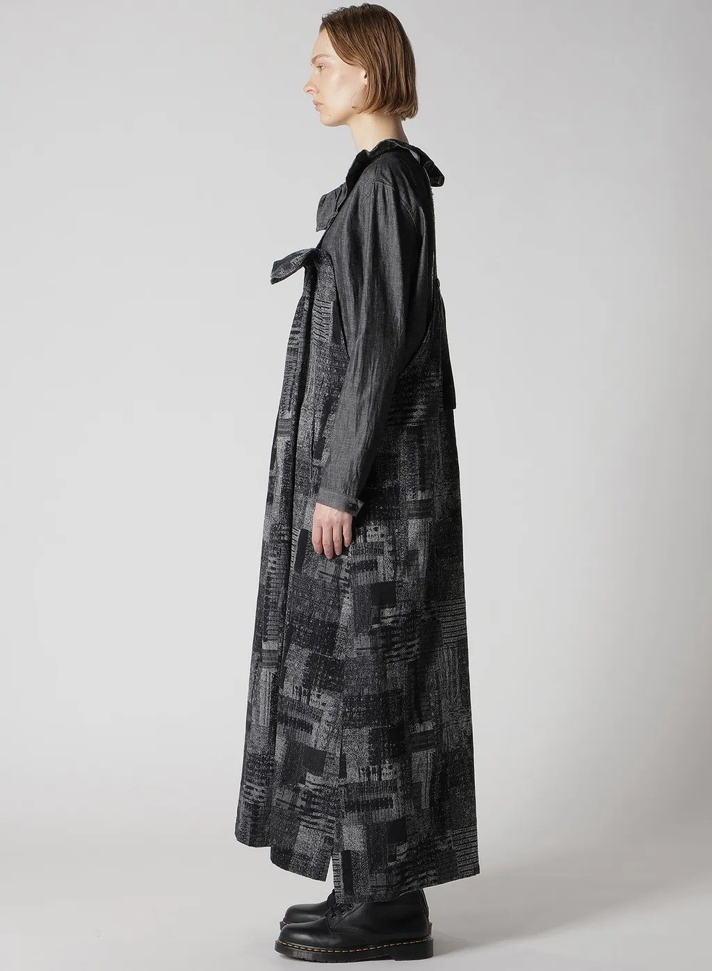 Patchwork Jacquard Front Gather Dress