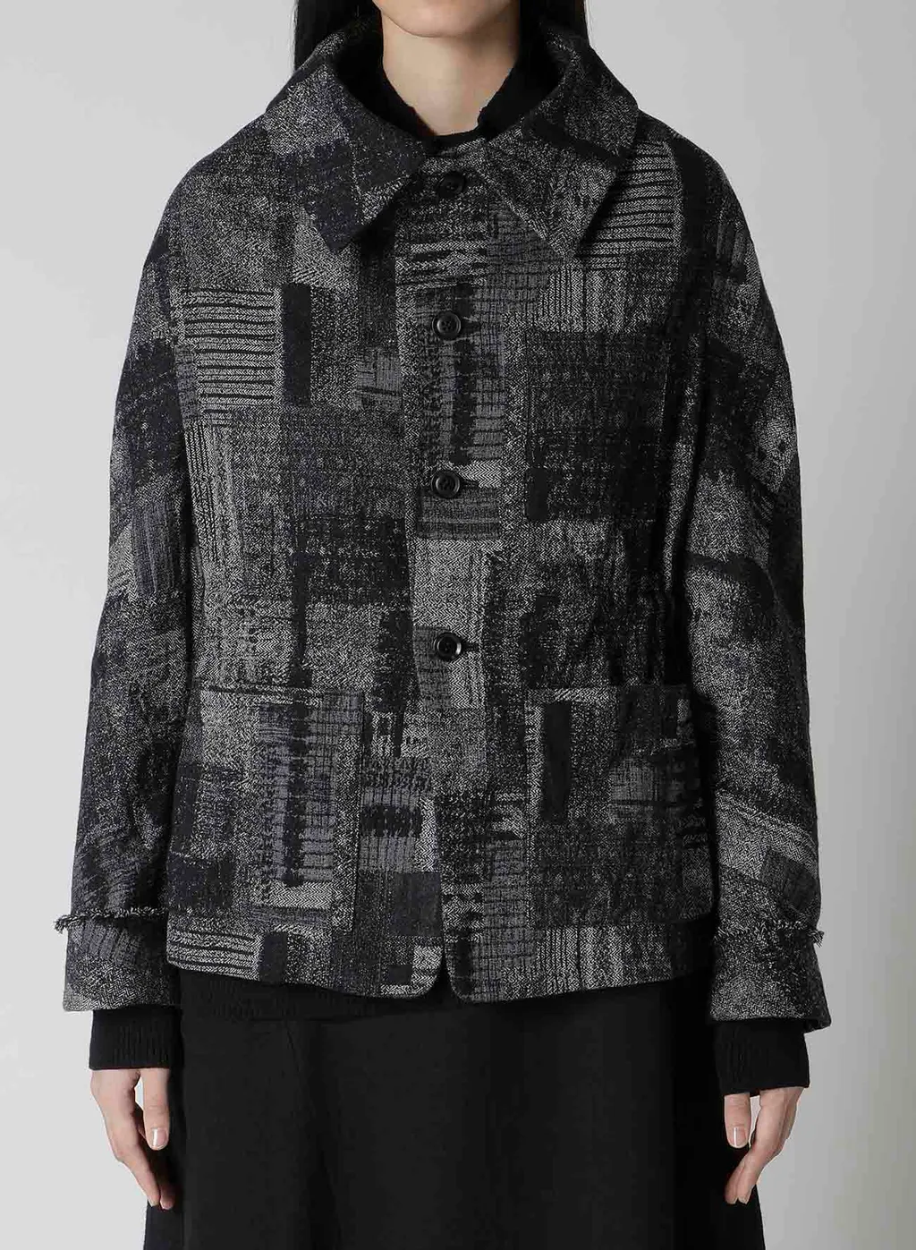Patchwork Jacquard Off Collar Desgn Jacket