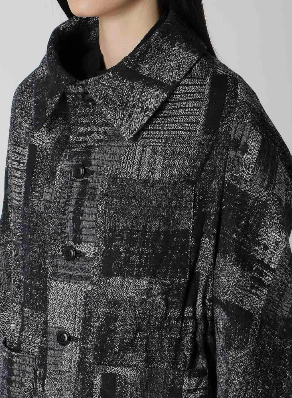Patchwork Jacquard Off Collar Desgn Jacket