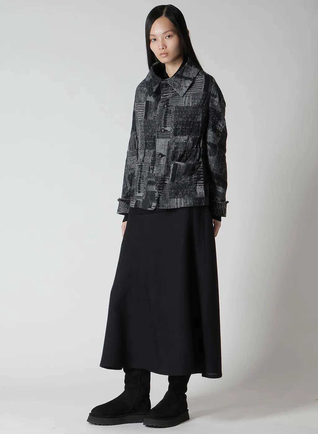Patchwork Jacquard Off Collar Desgn Jacket