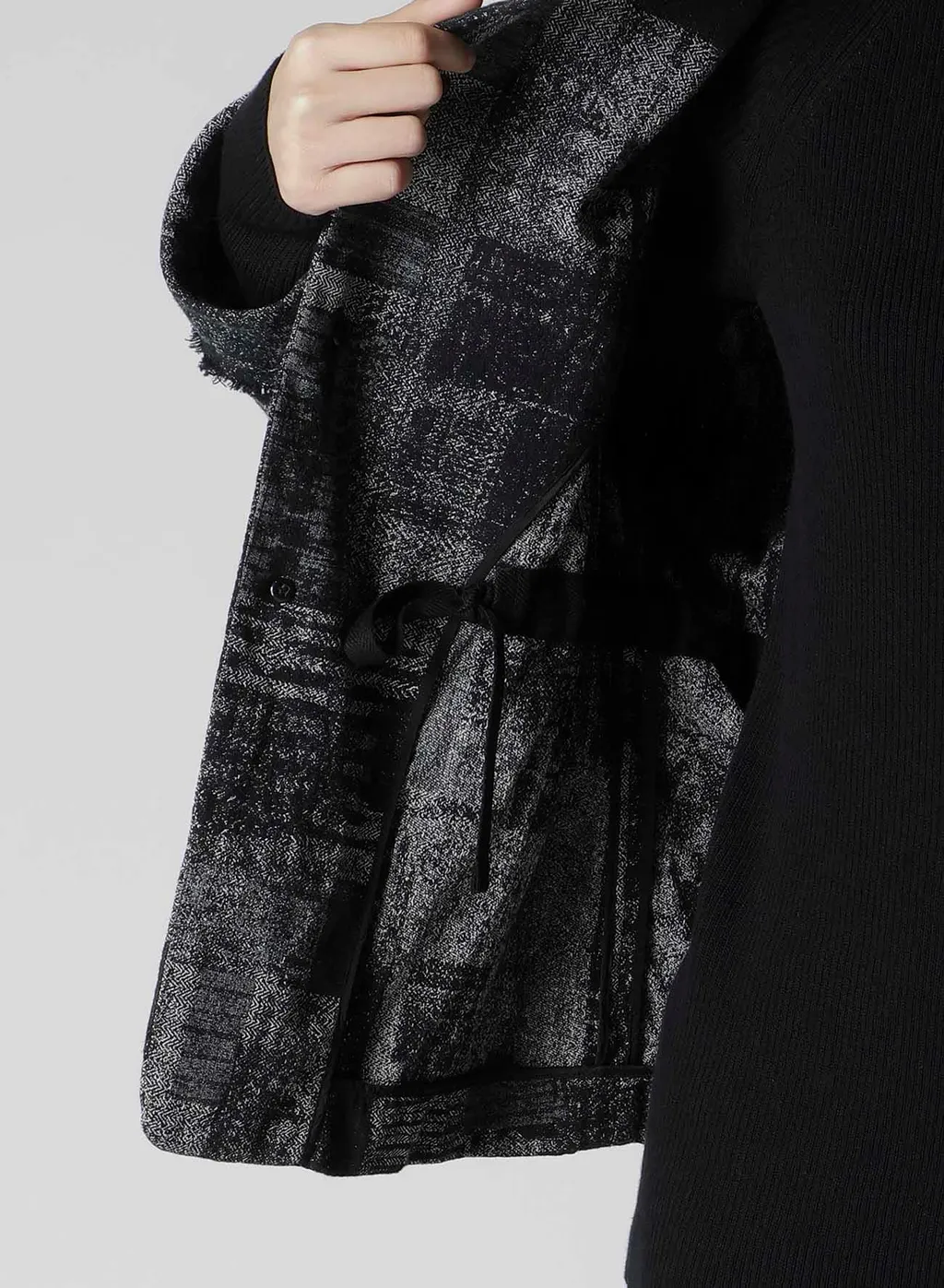 Patchwork Jacquard Off Collar Desgn Jacket