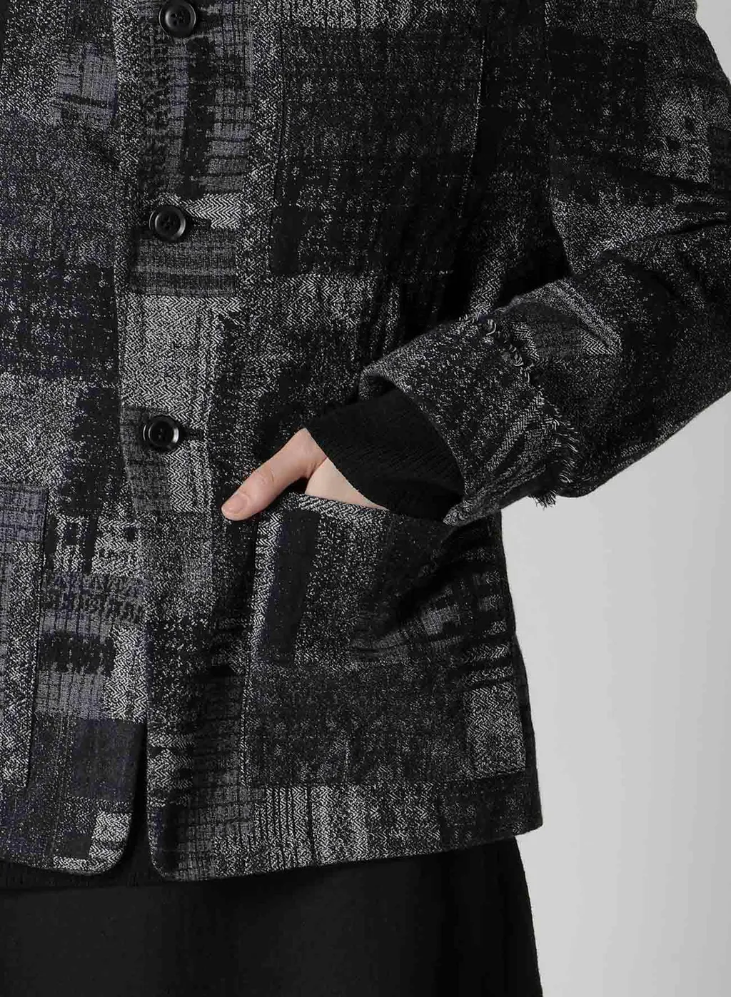 Patchwork Jacquard Off Collar Desgn Jacket