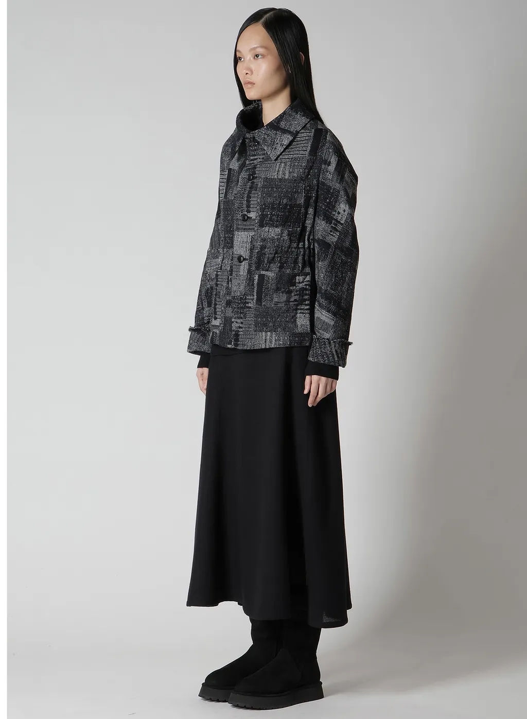 Patchwork Jacquard Off Collar Desgn Jacket